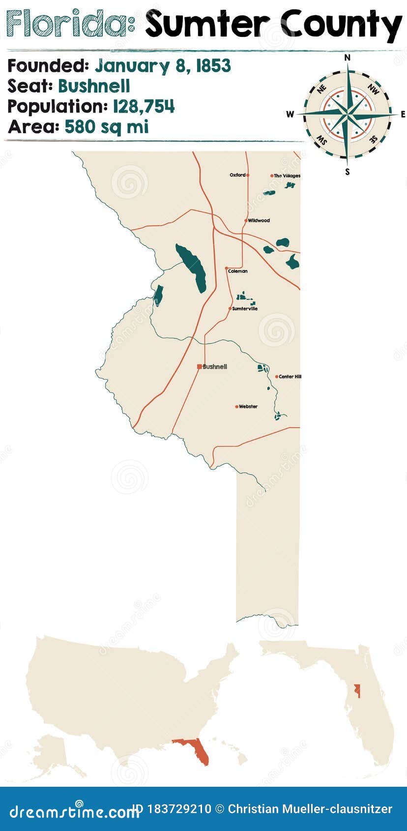 Map of Sumter County in Florida Stock Vector - Illustration of county