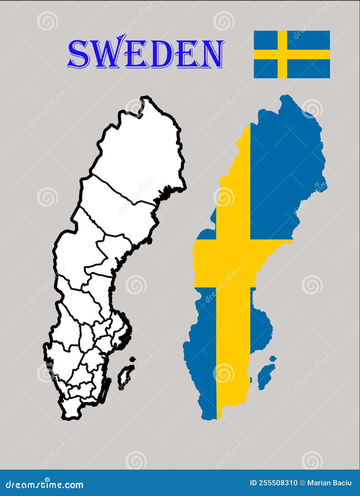 Map Of Sweden With Regions And Flag Draw And Cut Ou Stock Illustration Illustration Of Brand