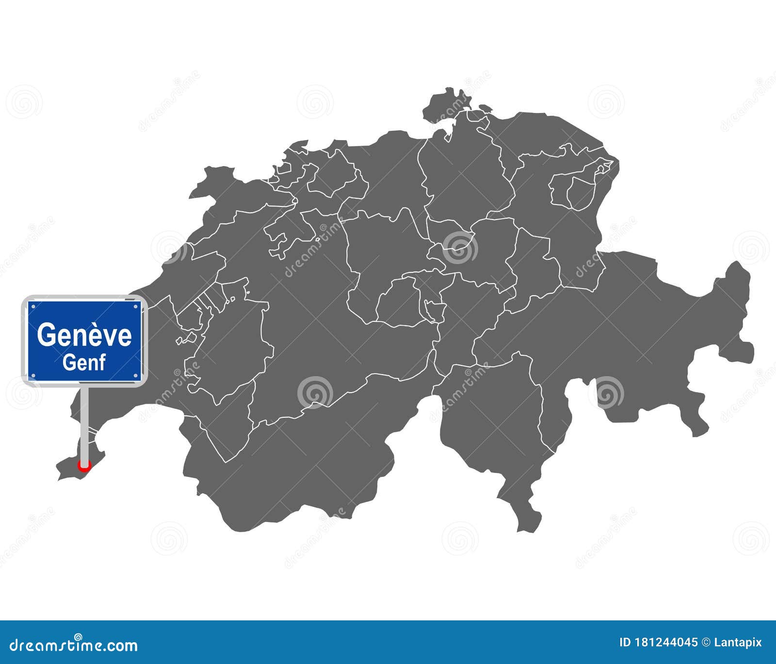 map of switzerland with road sign of genÃ¨ve