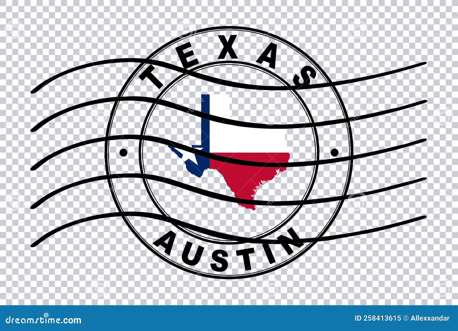 Map of Texas, Postal Passport Stamp, Travel Stamp Stock Illustration