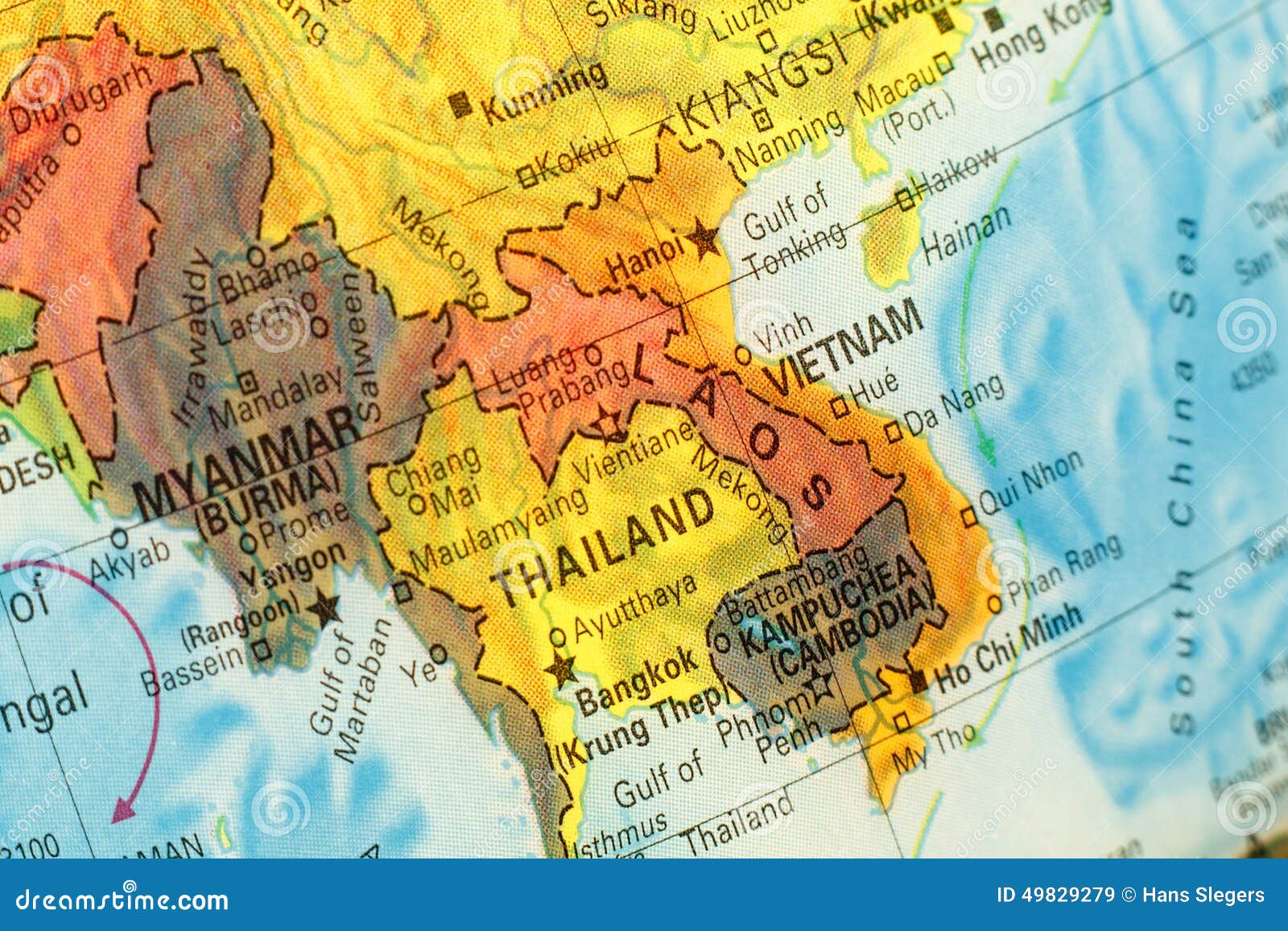 map of thailand,vietnam and laos. close-up image