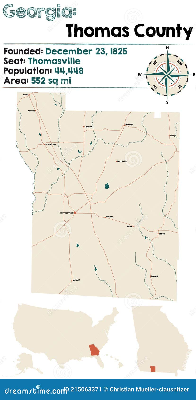 Map Of Thomas County In Illustration de Vecteur Illustration