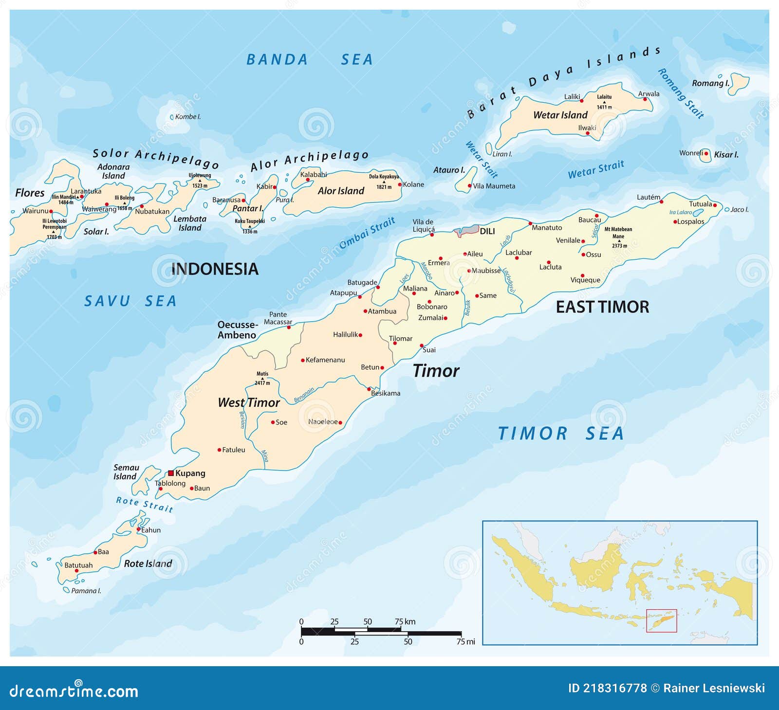 Map Of Timor Island East Timor And Indonesia Stock Vector