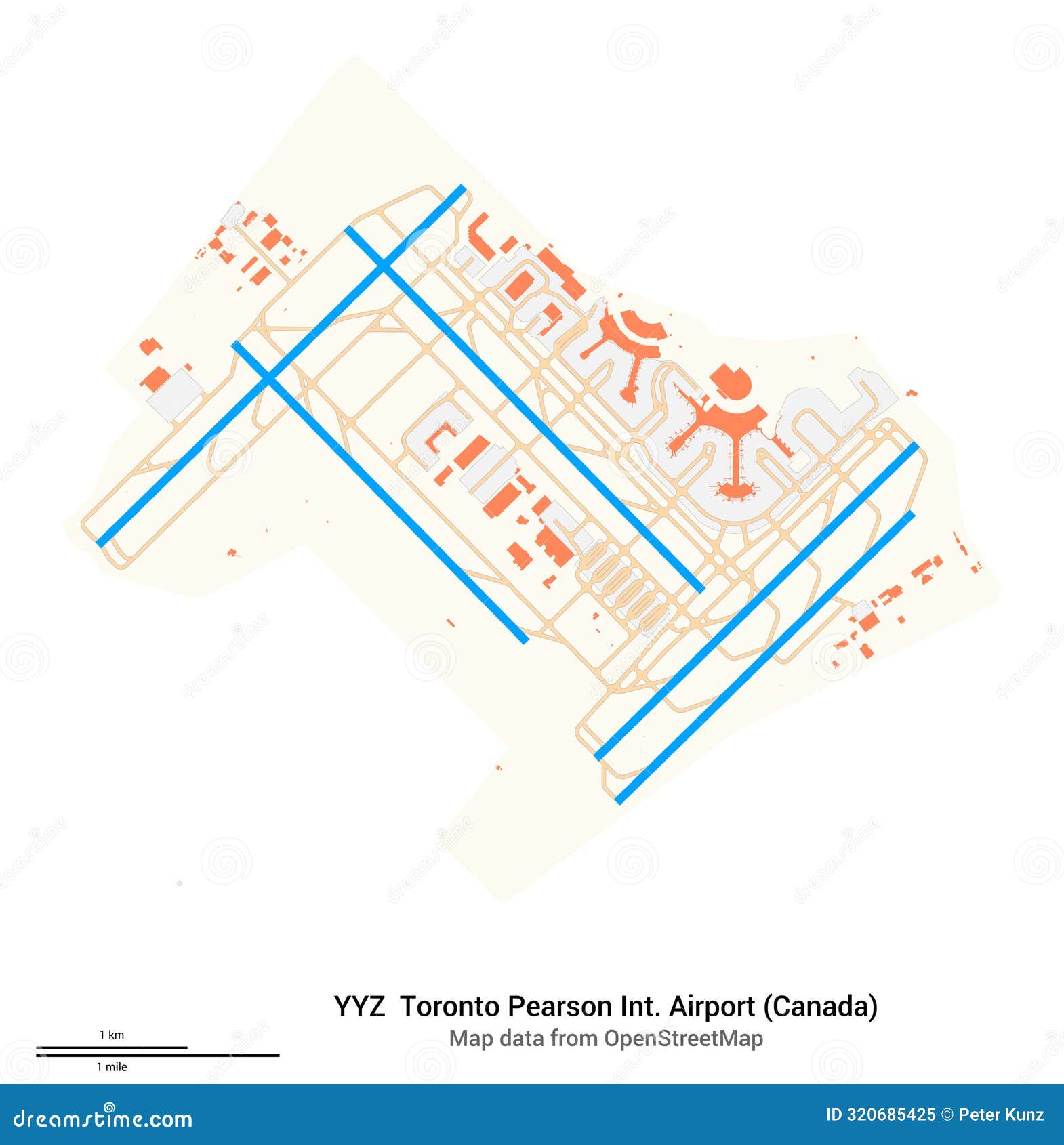 Map of Toronto Pearson International Airport. IATAcode YYZ Stock