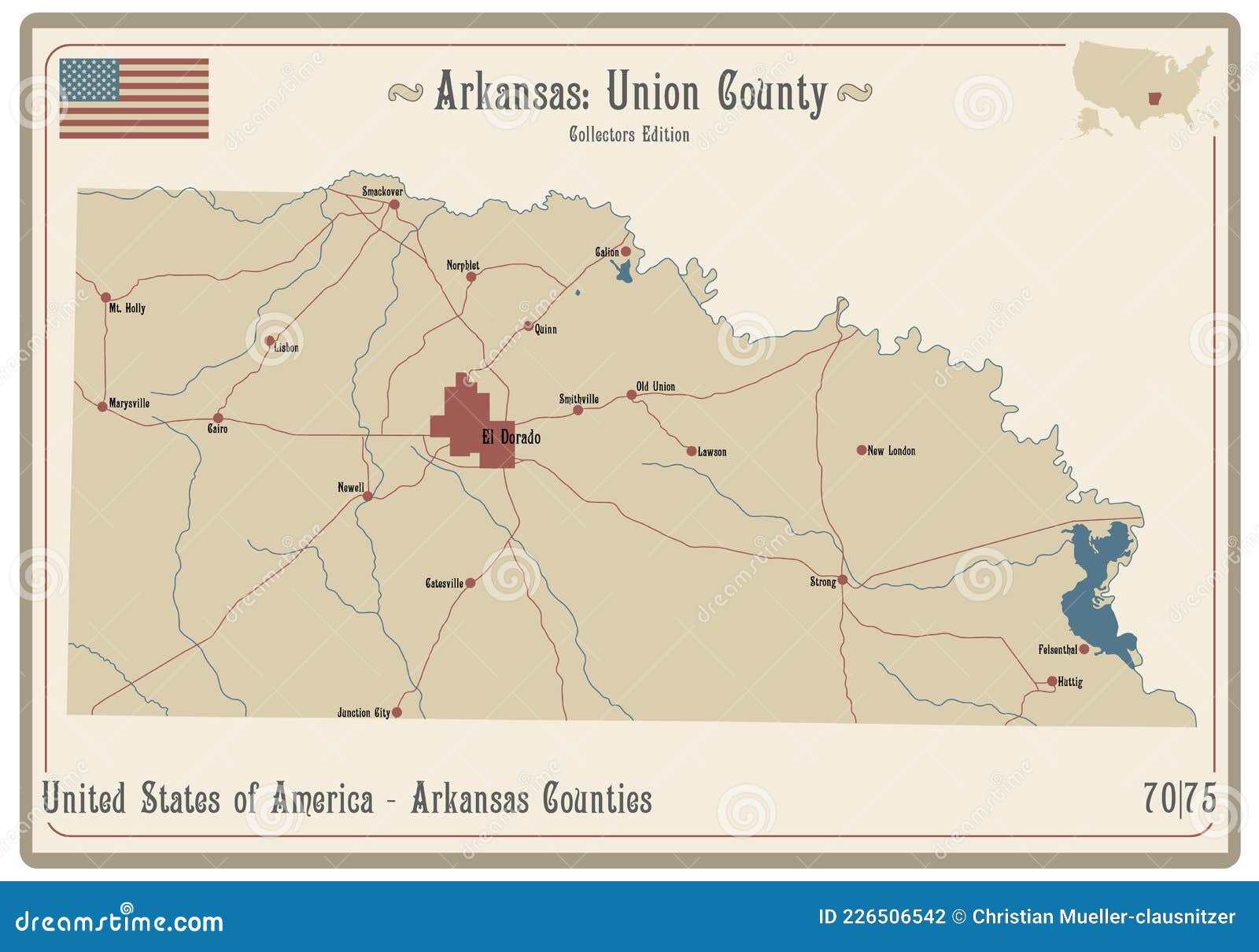 Map of Union County in Arkansas Stock Vector Illustration of playing