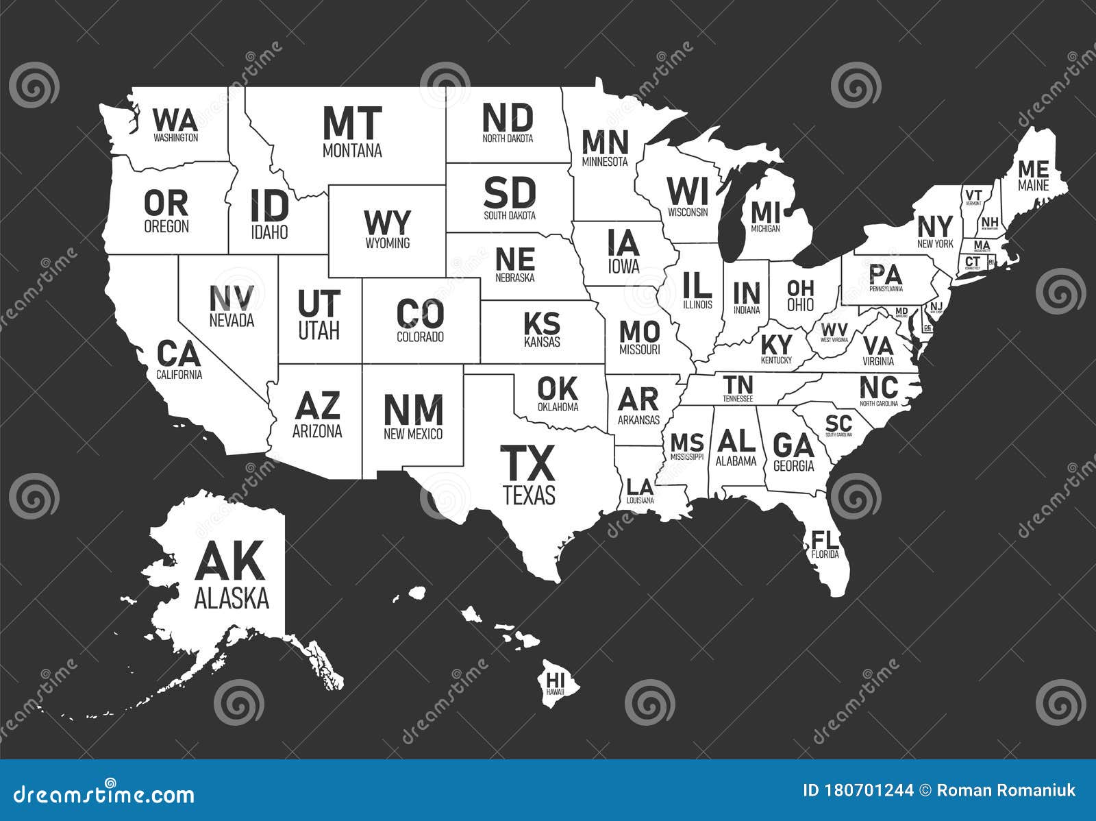 usa map with states black and white