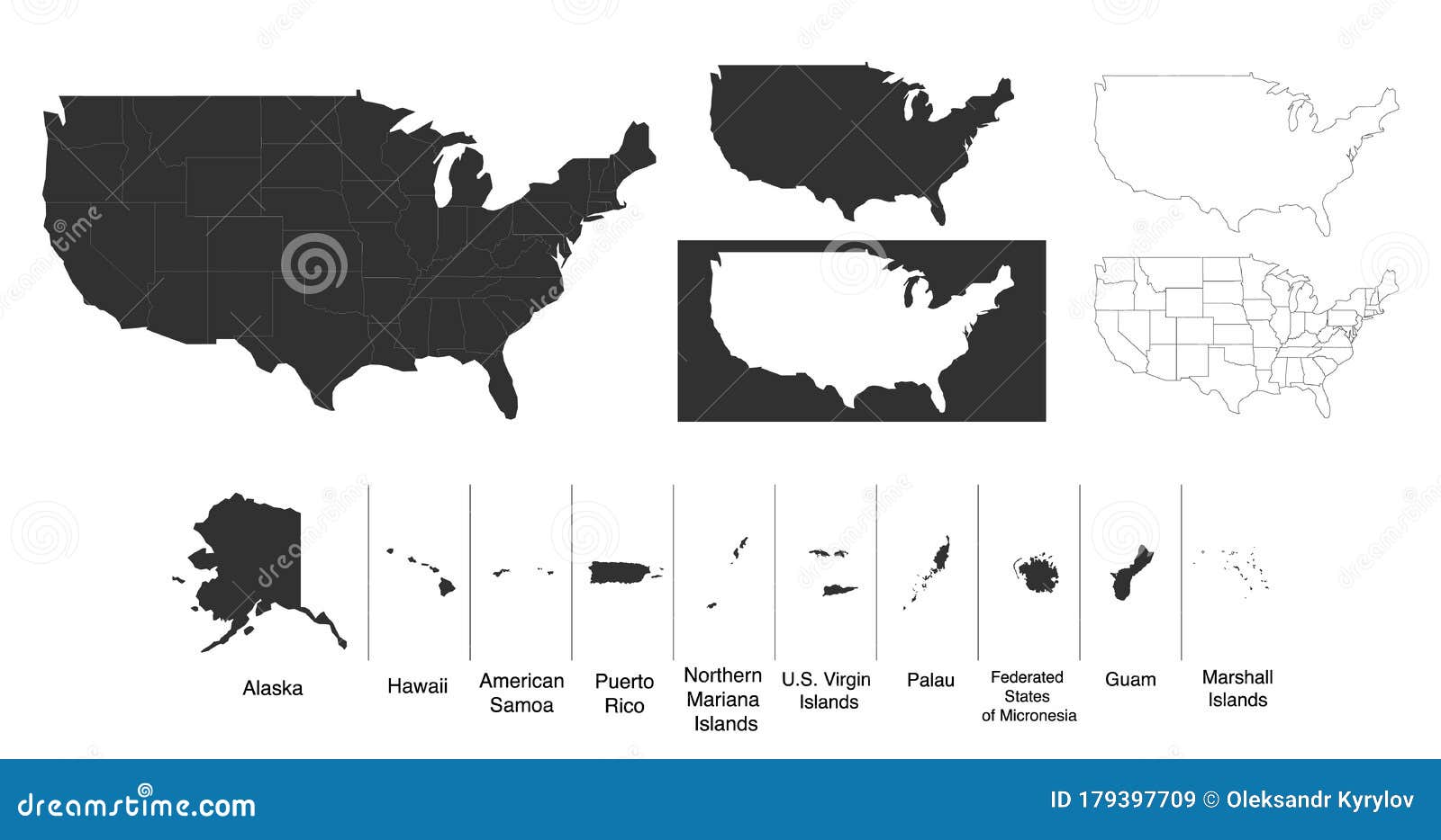 Map of the United States of America USA with Territories and Islands