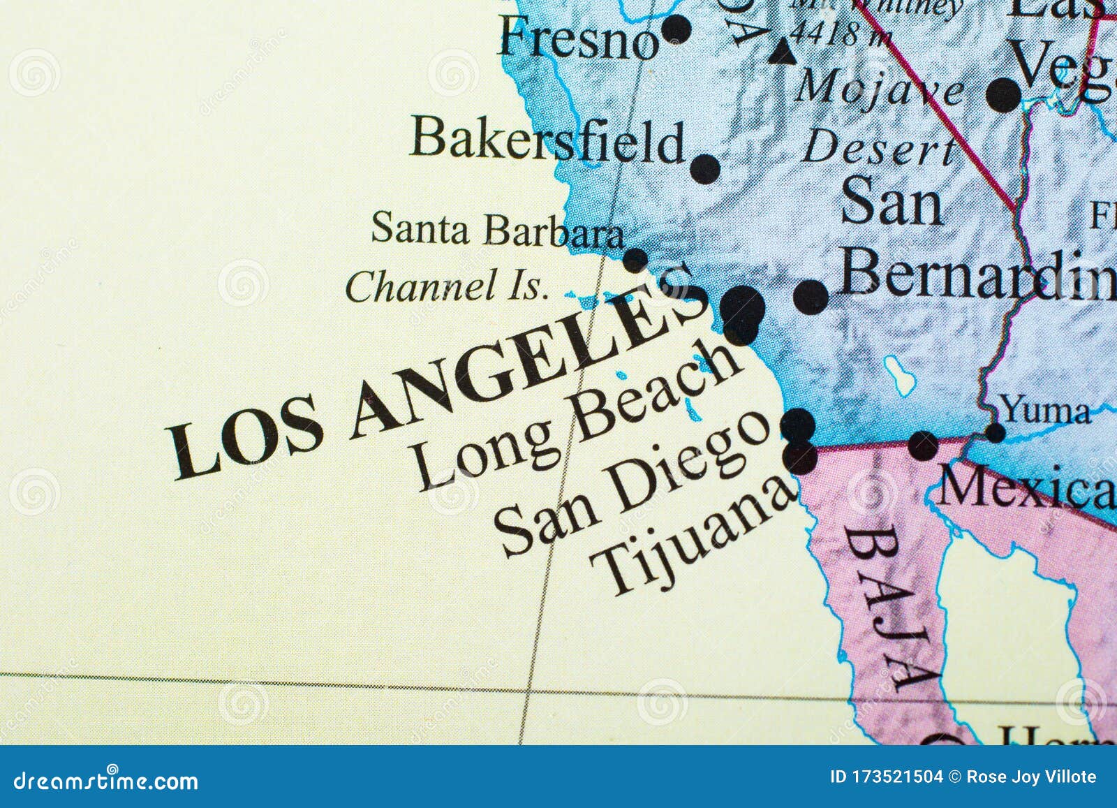Map Of United States Focus On Los Angeles California Stock Photo