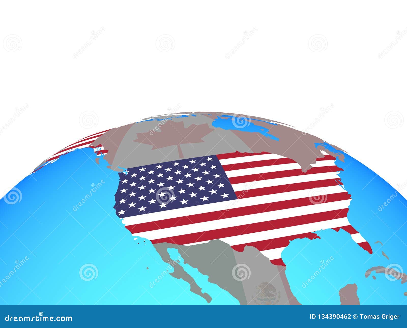 Map of USA with Flag on Globe Stock Illustration - Illustration of ...