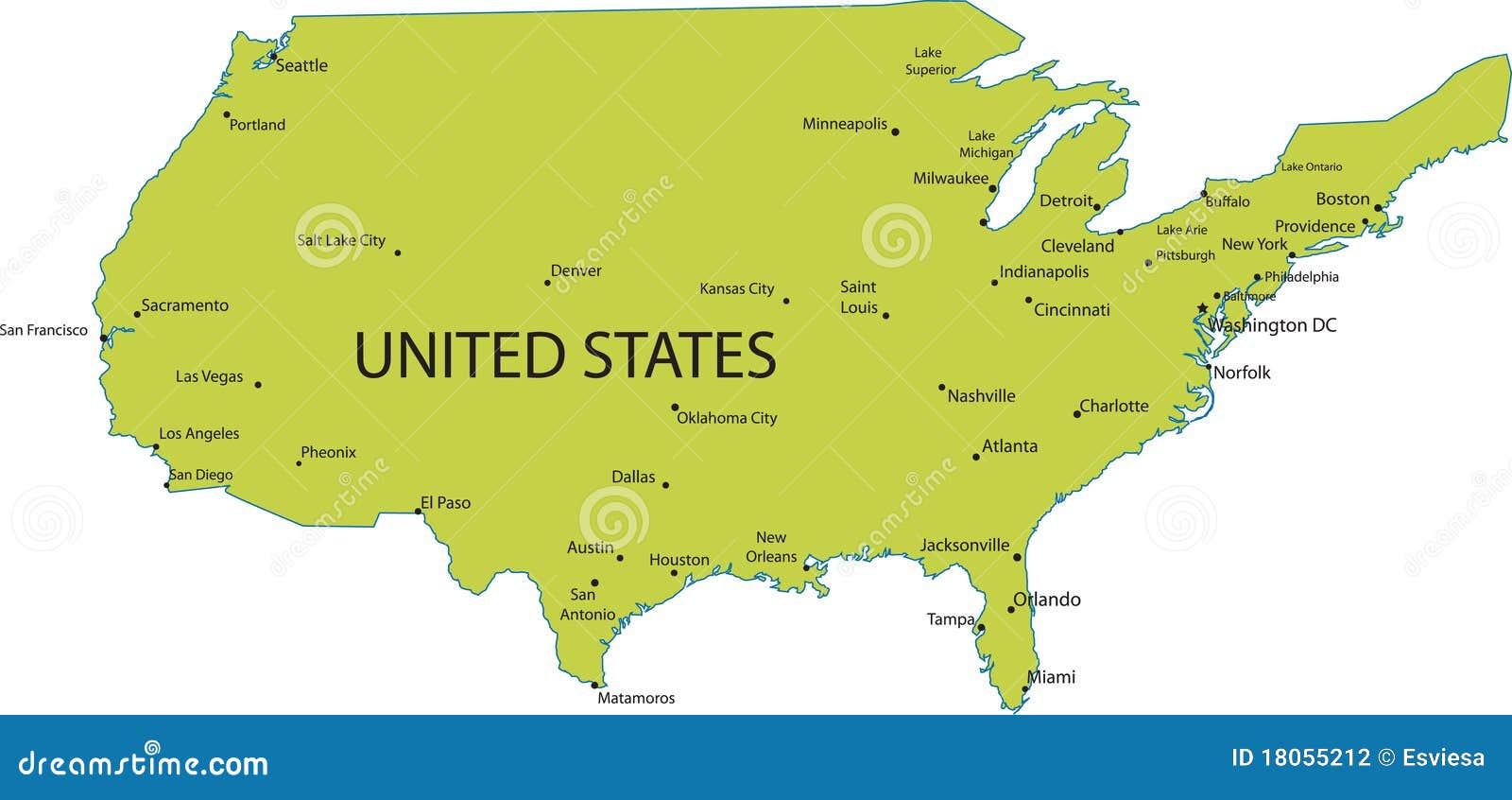 Map Of USA With Major Cities Stock Vector - Illustration of political