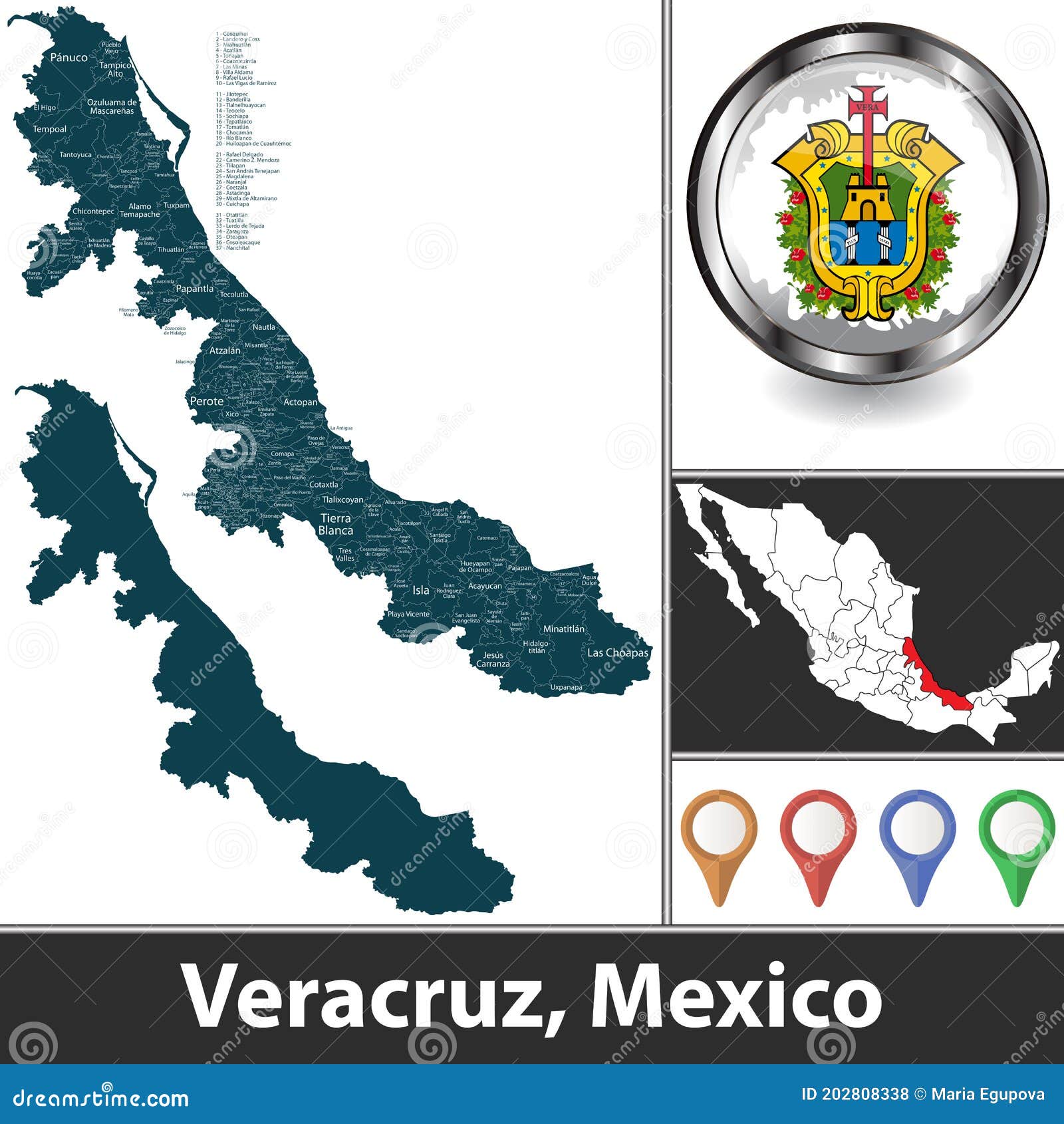 Map of Veracruz, Mexico stock vector. Illustration of borders 202808338