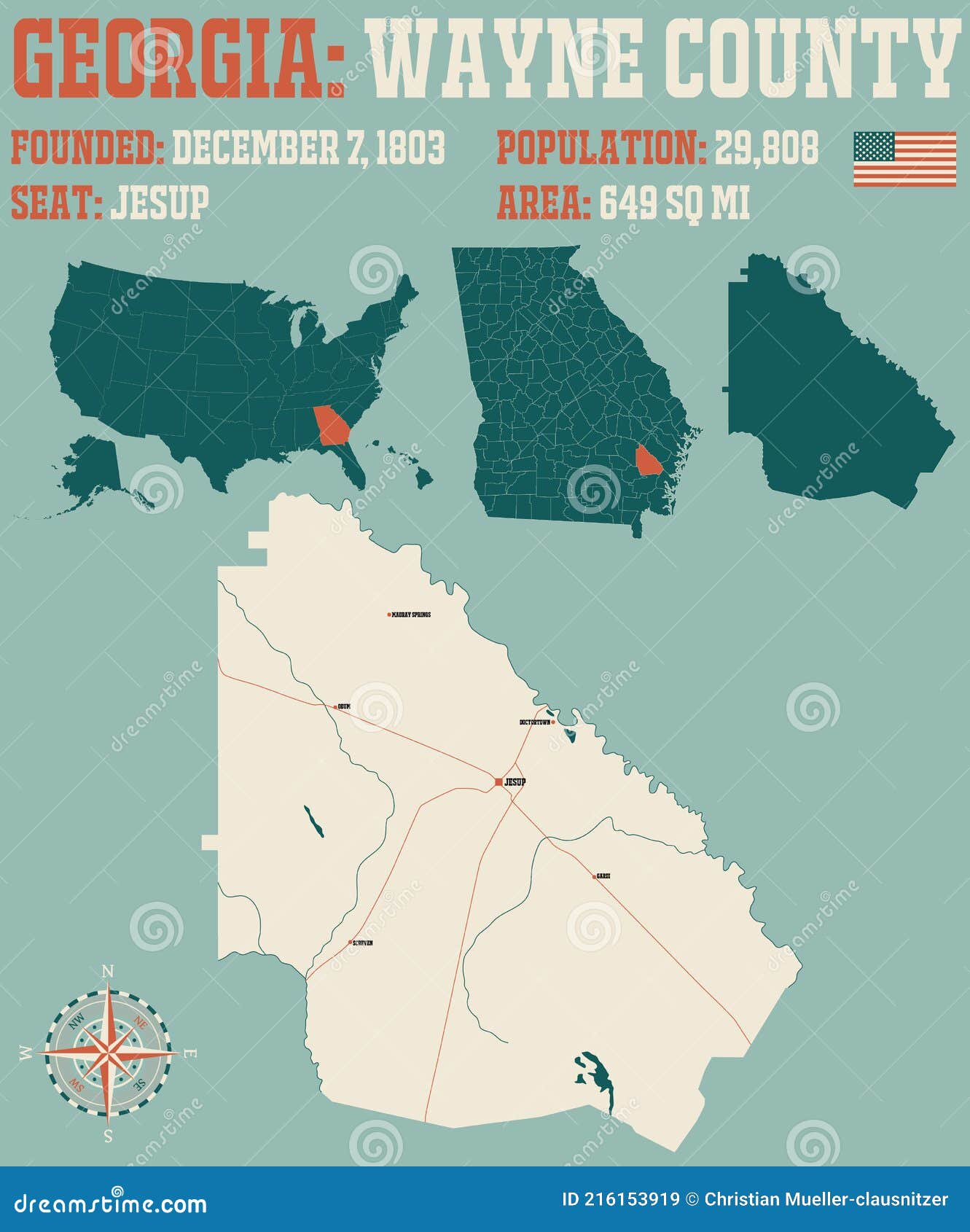 Map Of Wayne County In New York State On White Background. Single