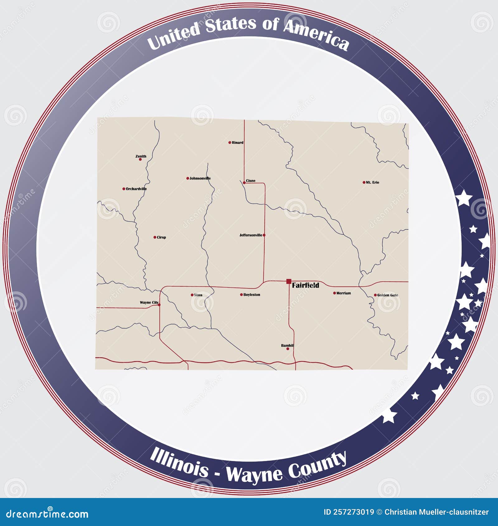 Map Of Wayne County In Illinois Cartoon Vector