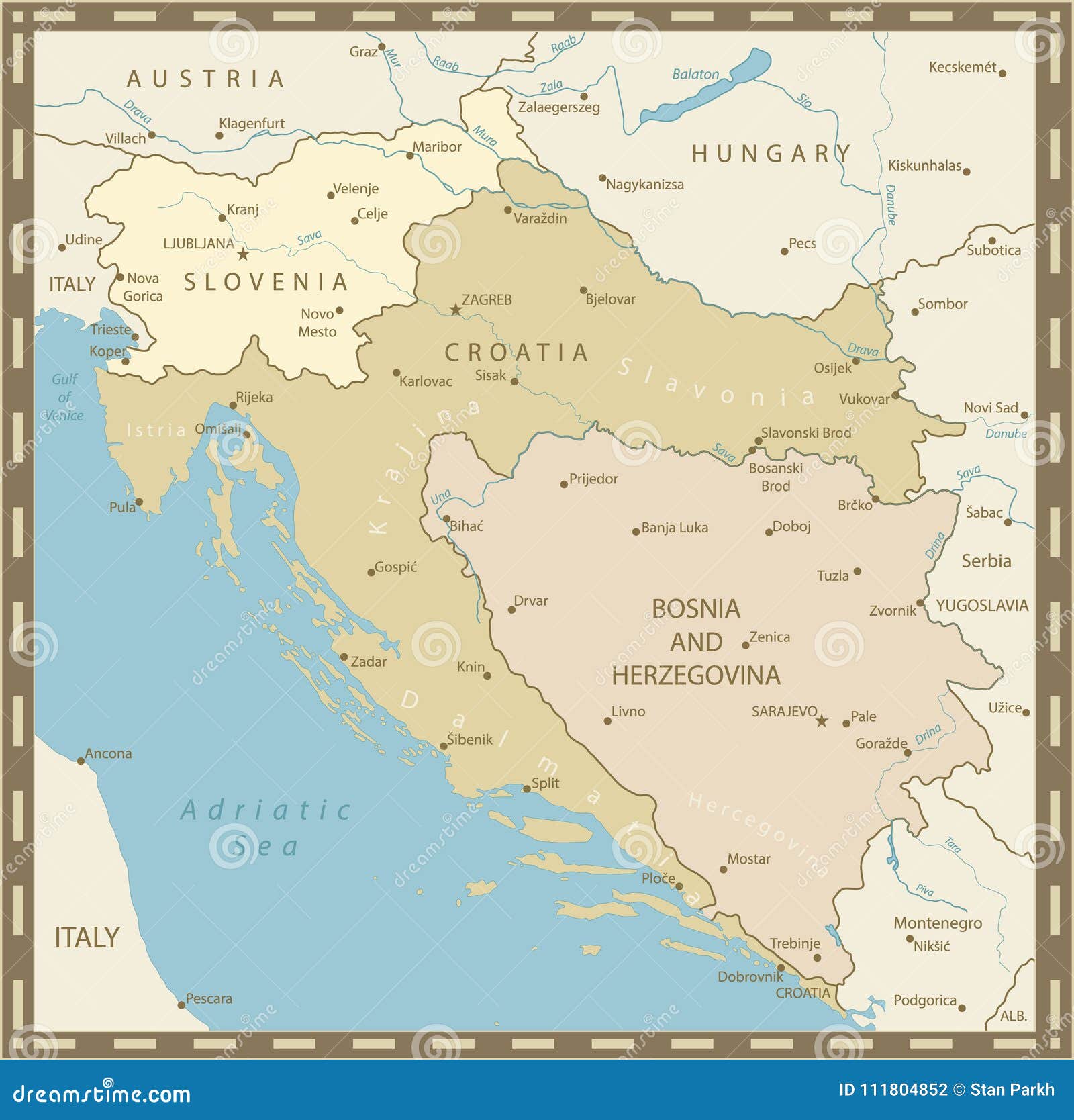 Map of the Western Balkans Vintage Colors Stock Vector - Illustration ...