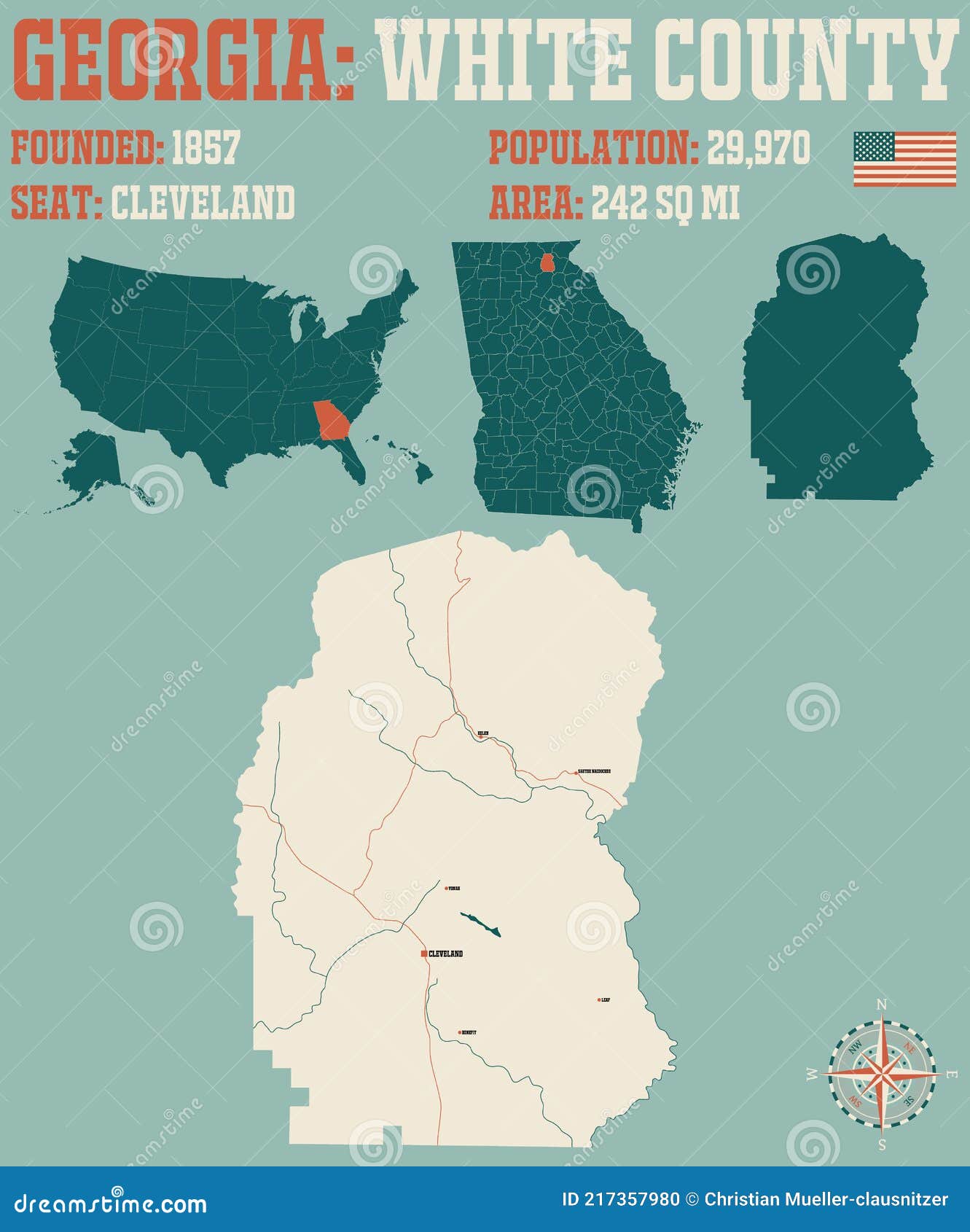 Map of White County in Stock Vector Illustration of city