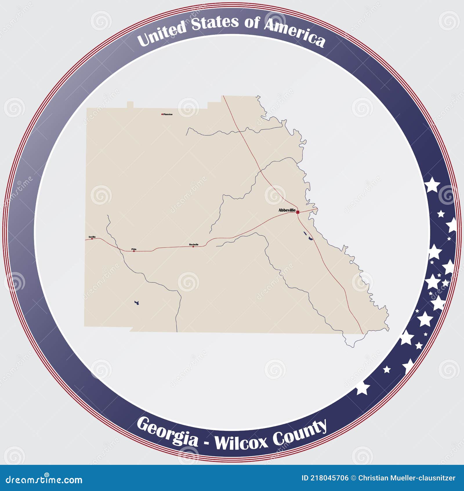 Map of Wilcox County in Stock Vector Illustration of sign