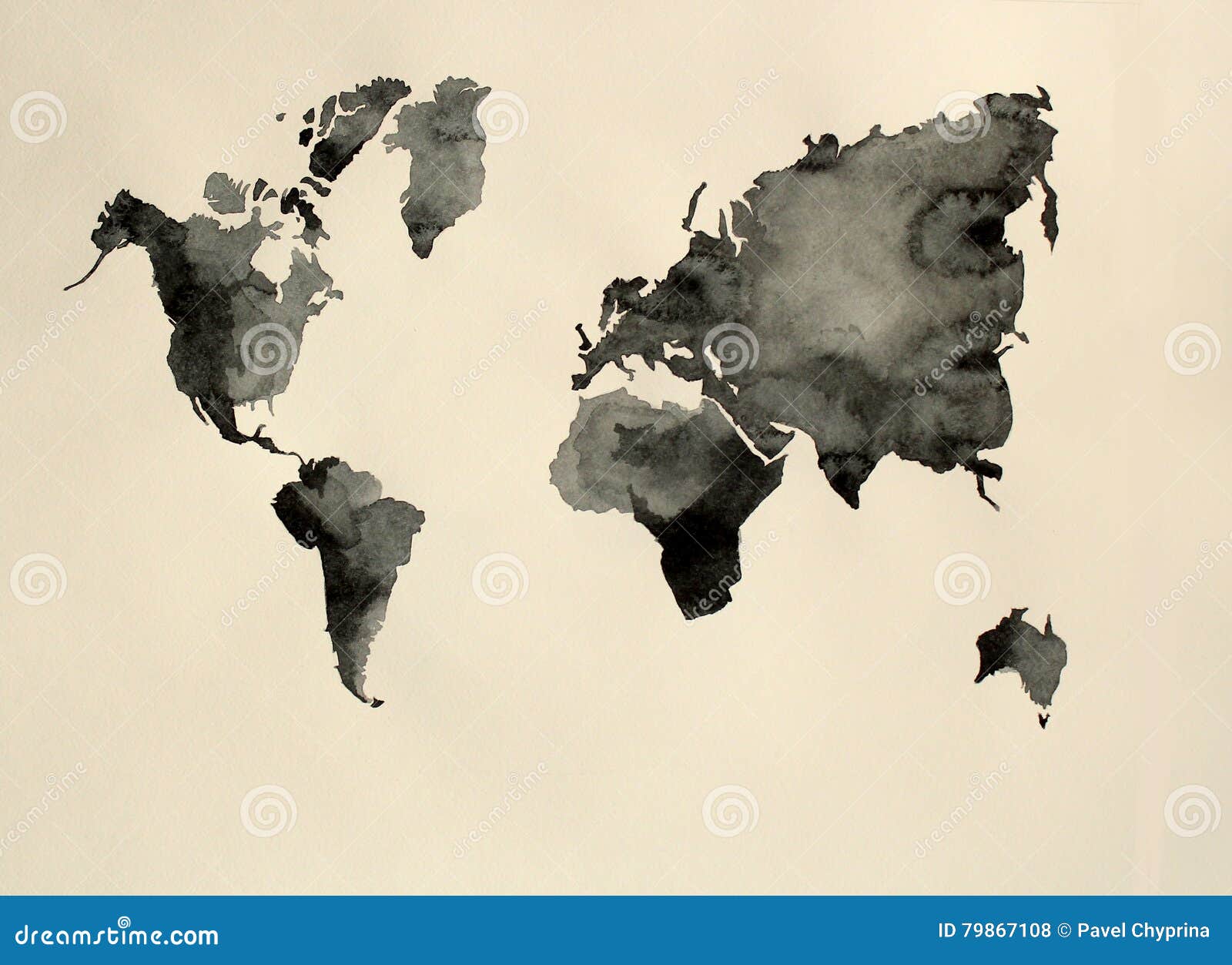 Map World Black and White Watercolor Stock Illustration - Illustration ...