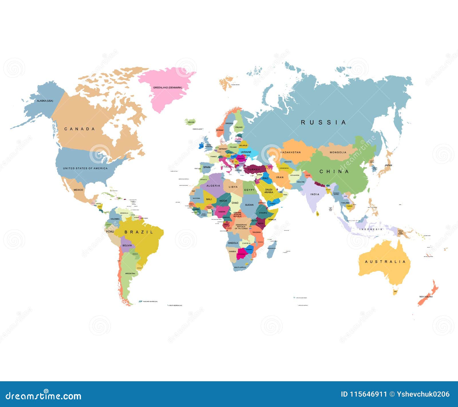 map of the world with countries on a white background