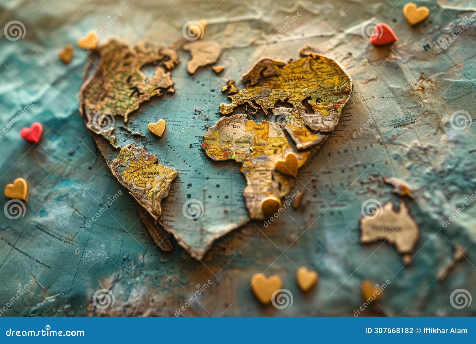 A Map of the World Showcasing Various Hearts Marked on Different Locations, a Journey of Love