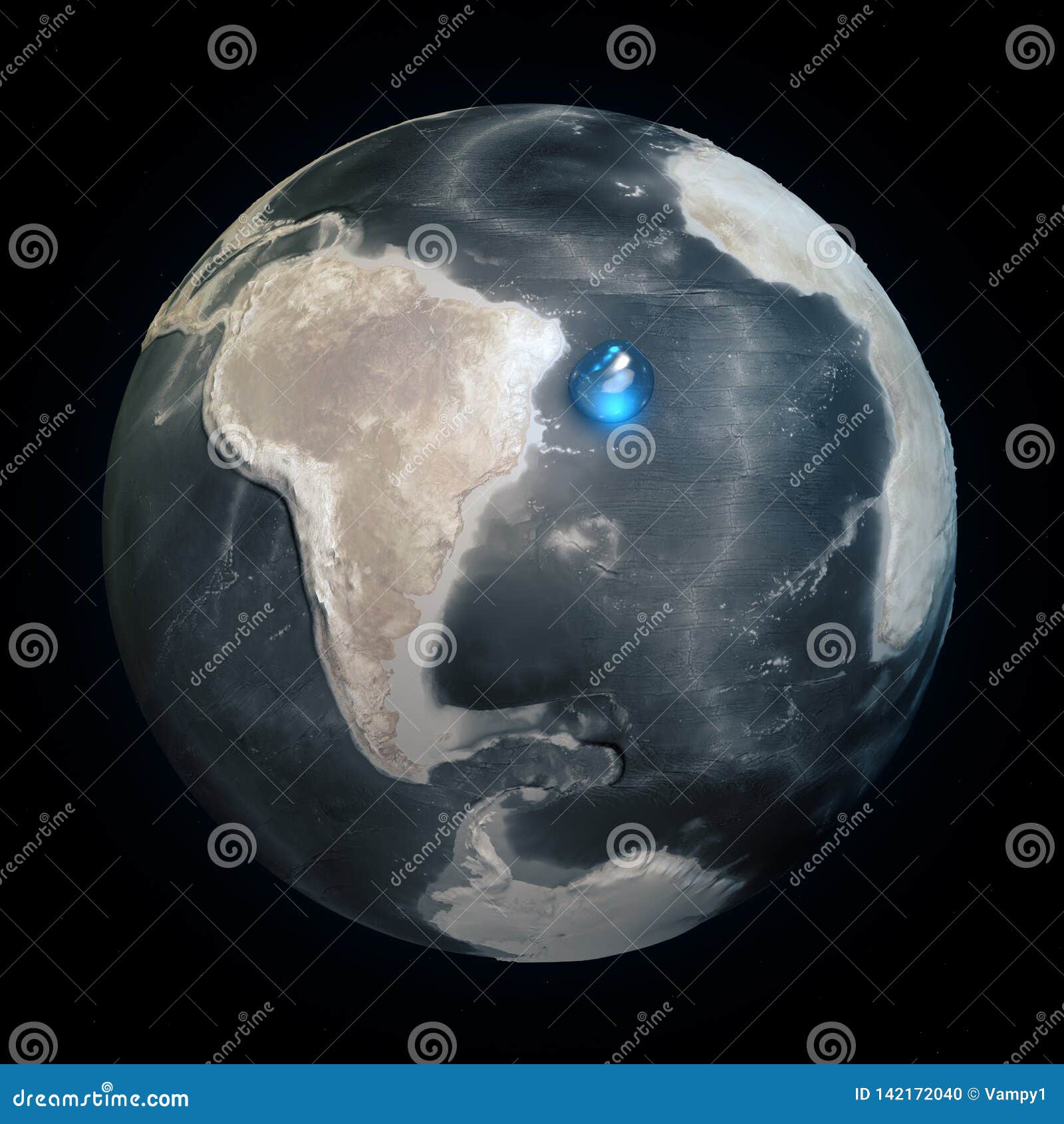 Map of the World without Water. All the Water on Earth in One Place