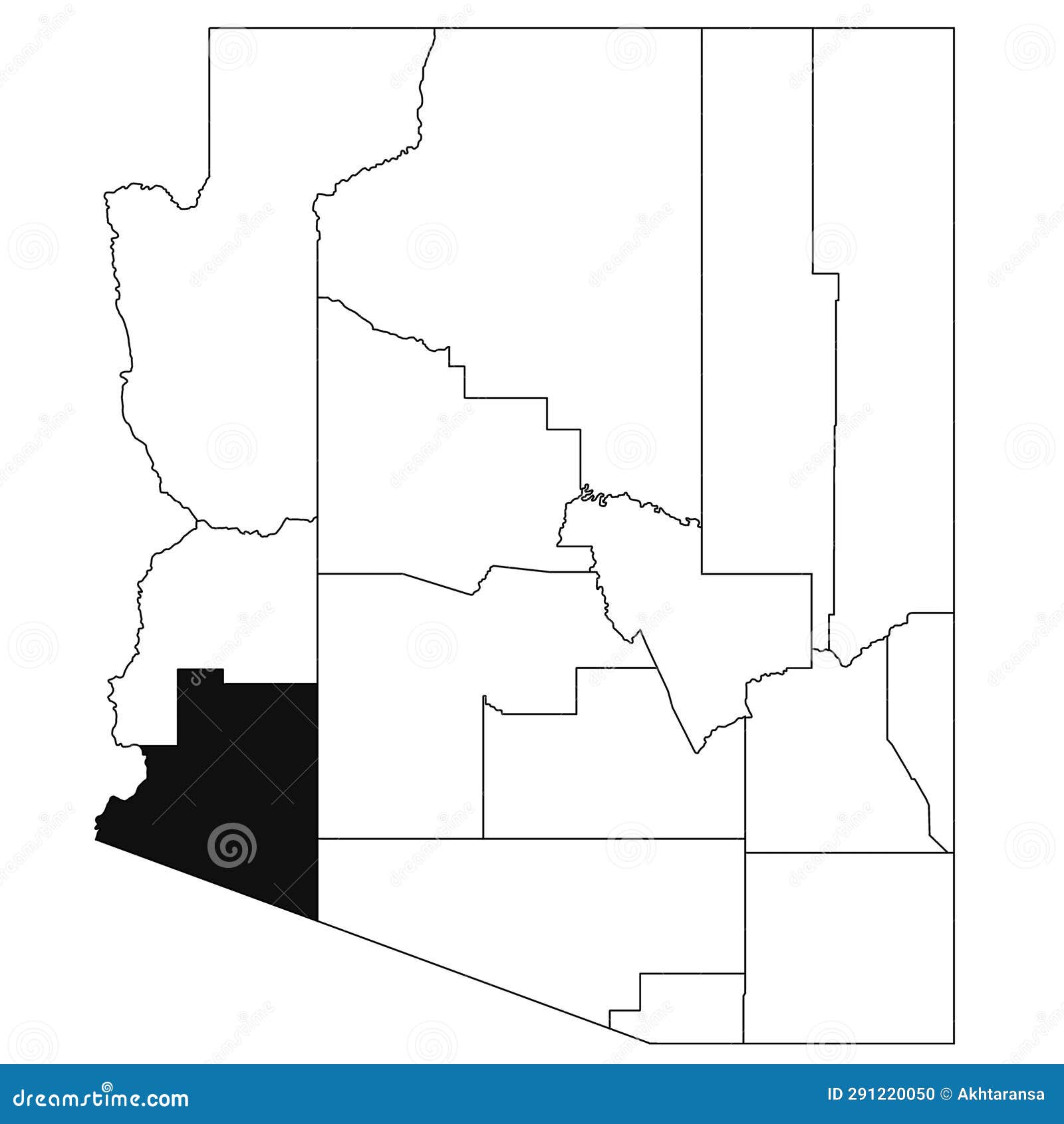 Map Of Yuma County In Arizona State On White Background. Single County Map Highlighted By Black