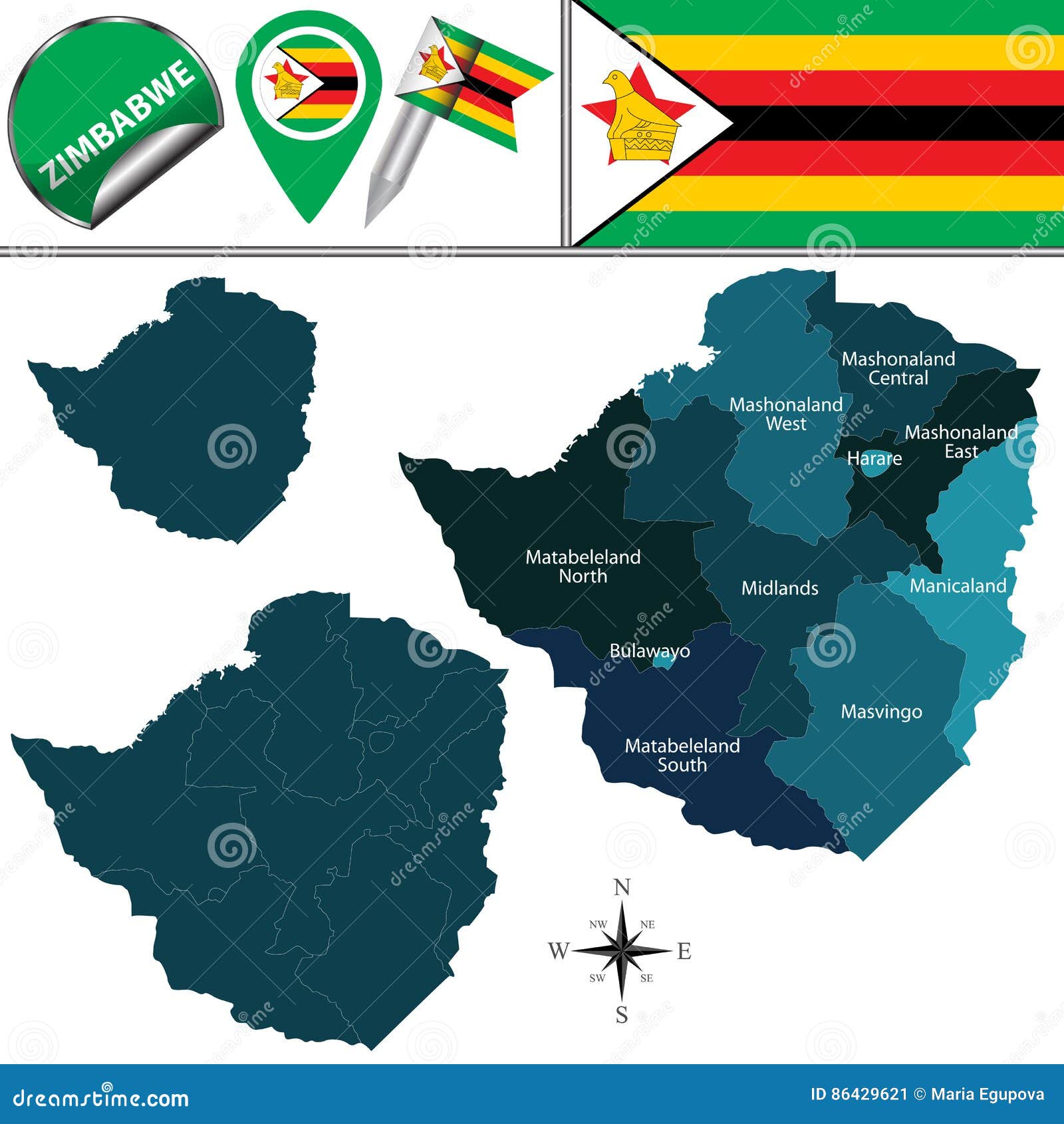 Map of Zimbabwe with Named Provinces Stock Vector Illustration of