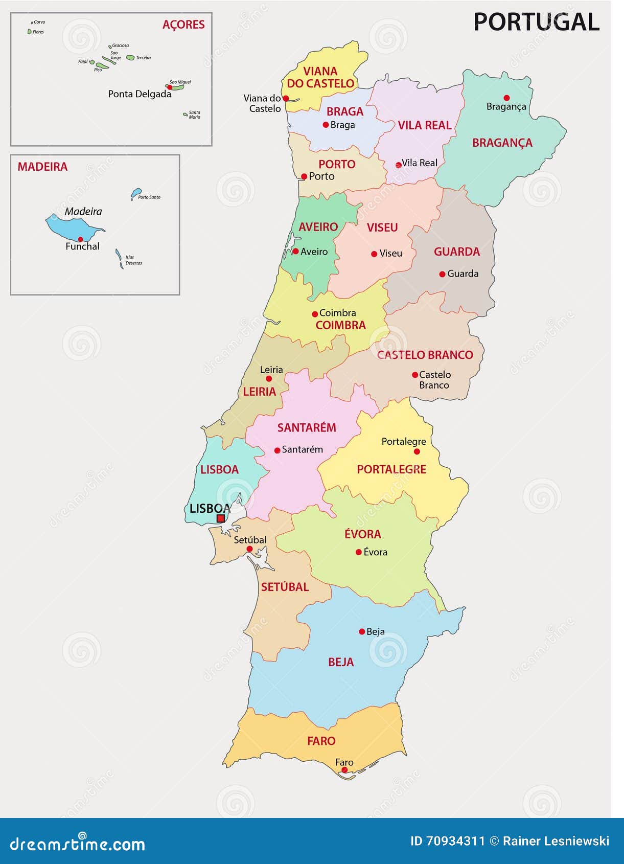 Mapa Vetorial Portugal Com Principais Cidades Rios imagem vetorial de  Lesniewski© 215948804