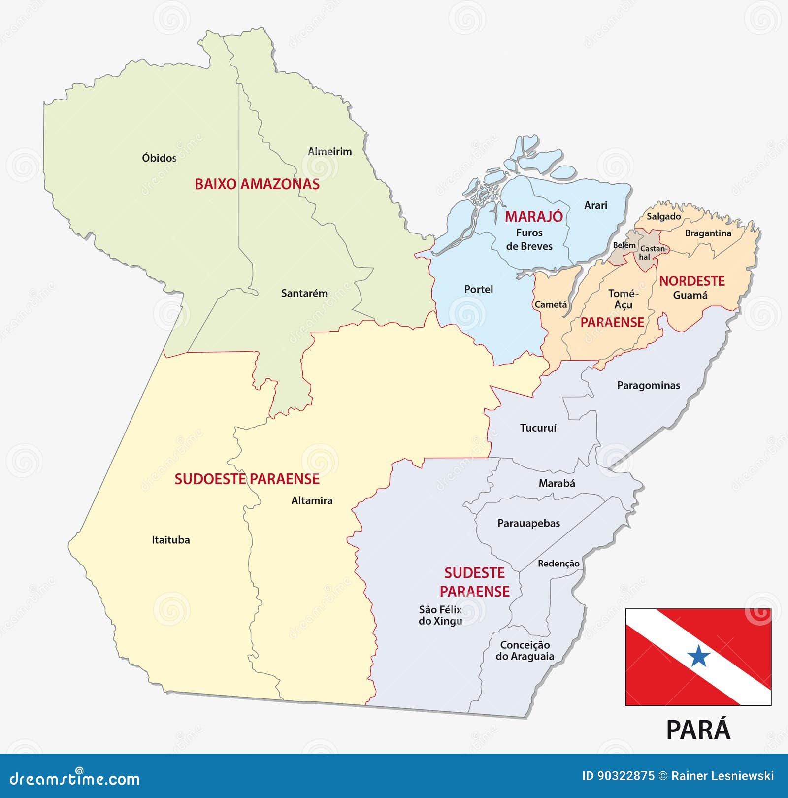 Mapa Administrativo E Político De Para Com Bandeira Ilustração Do Vetor