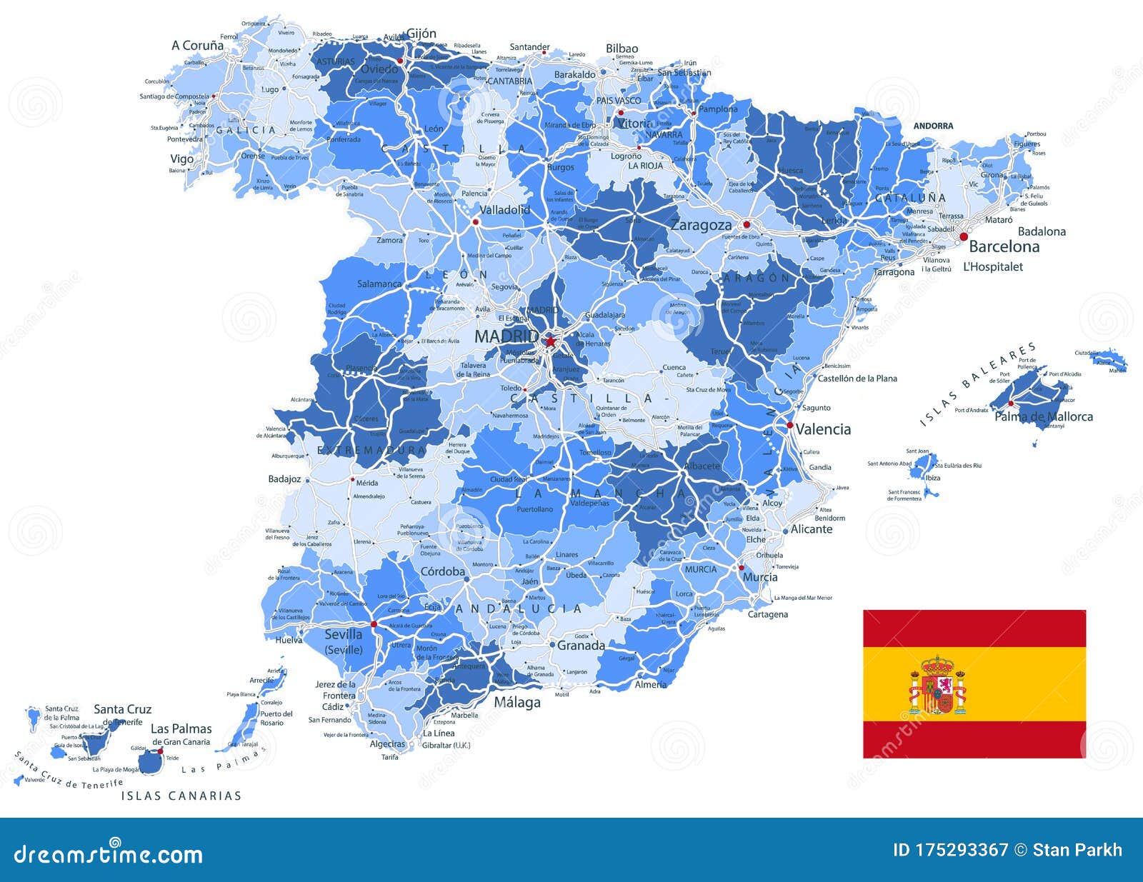 Mapa Administrativo España Y Carreteras Colores Azules Ilustración del  Vector - Ilustración de silueta, valencia: 175293367