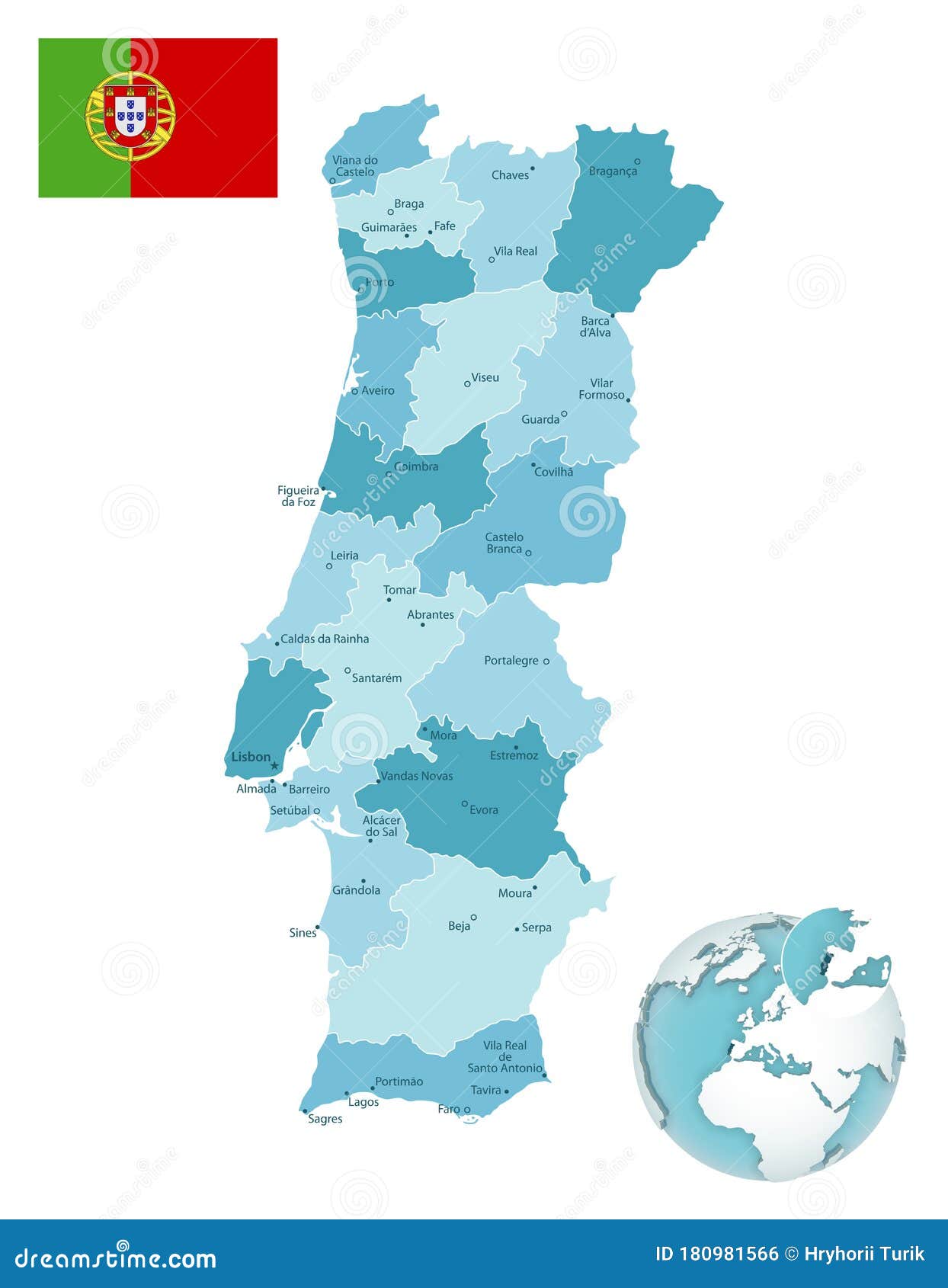 Mapa Detalhado Portugal Com Subdivisões. Mapa Administrativo De