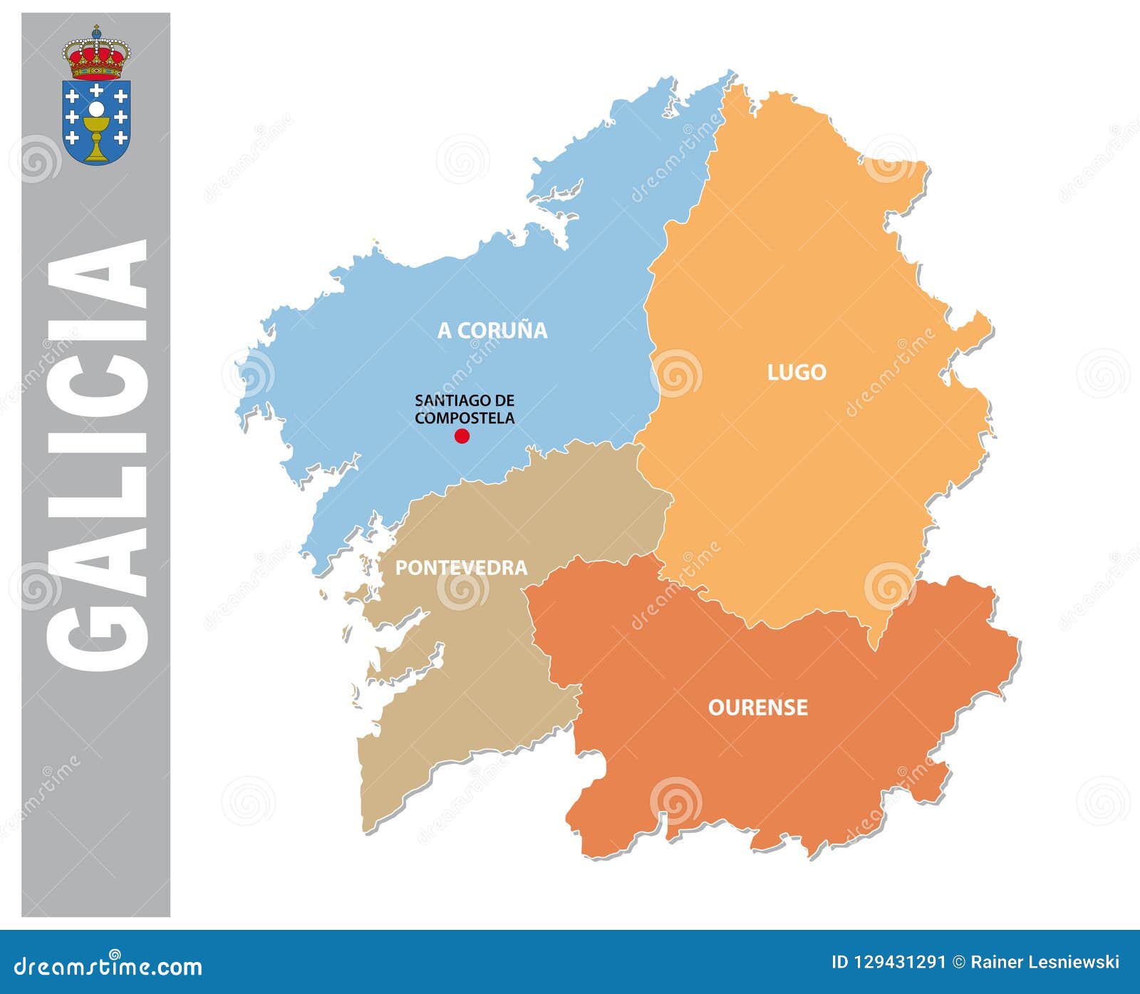 Mapa Administrativo Y Político De Galicia Colorida Del Vector Con El Co