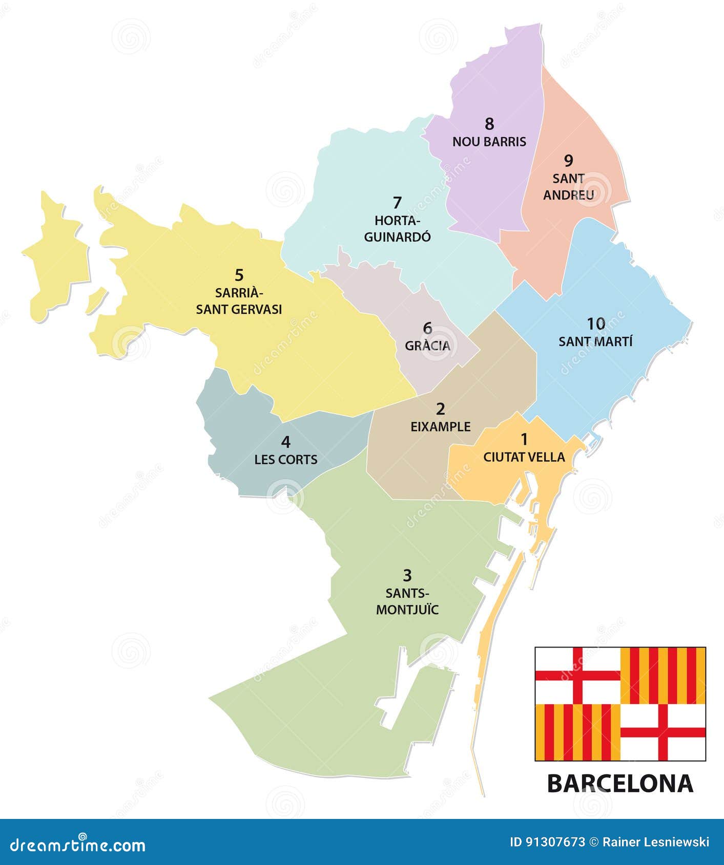 Mapa Administrativo Y Político De La Capital Catalana De Barcelona