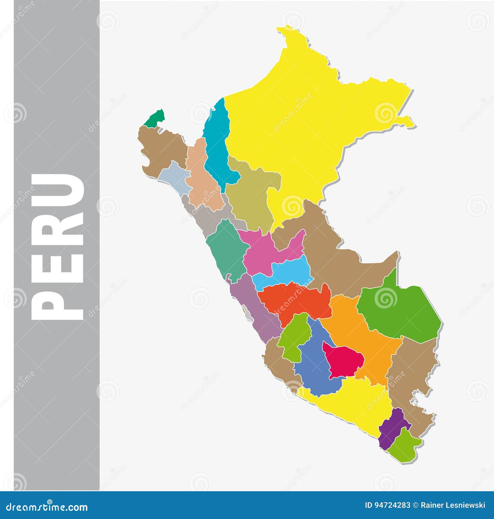 Mapa Administrativo Y Político De Perú Colorido Del Vector Ilustración