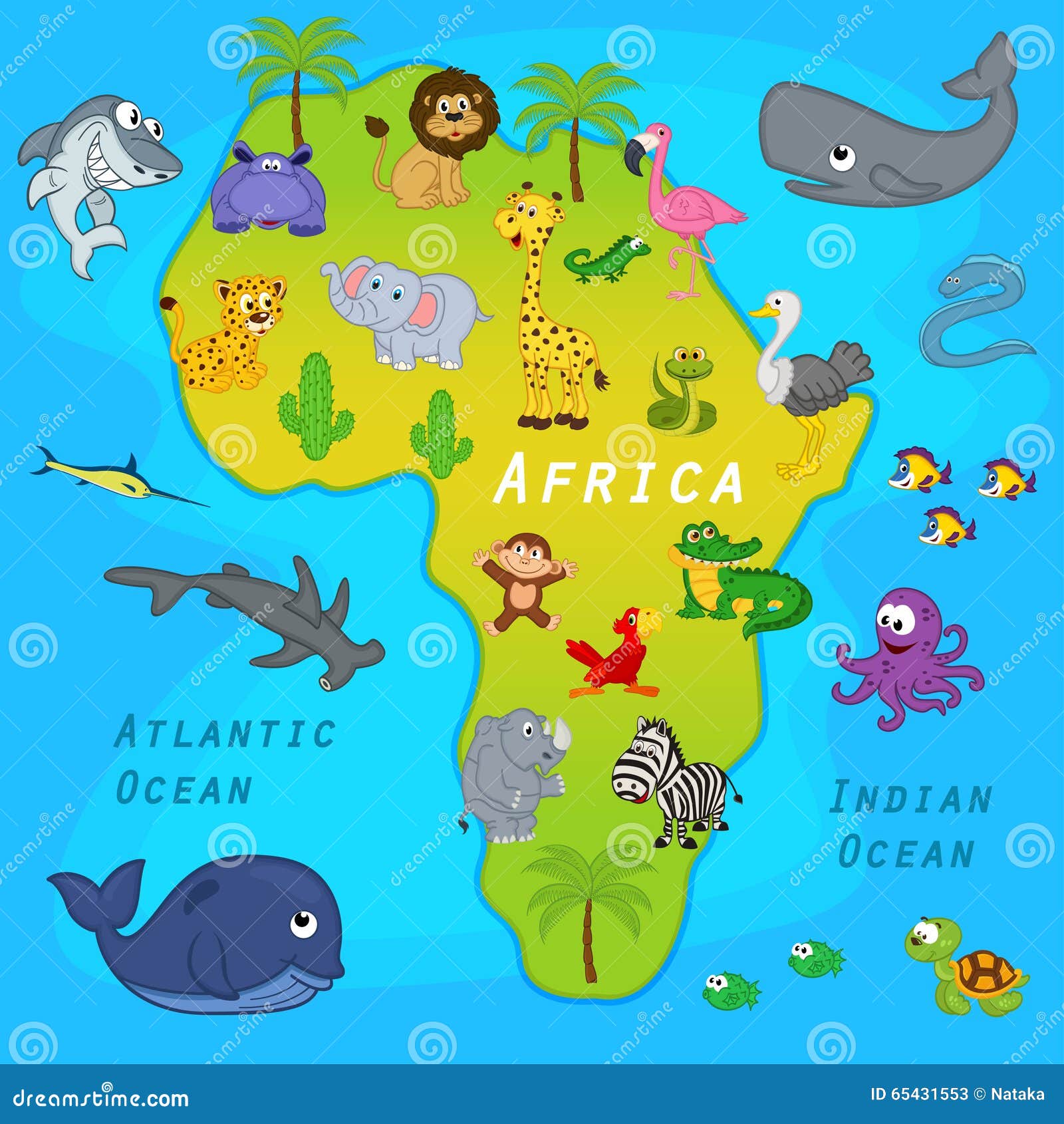 Mapa Afryka z zwierzętami ilustracja wektor. Ilustracja złożonej z ...