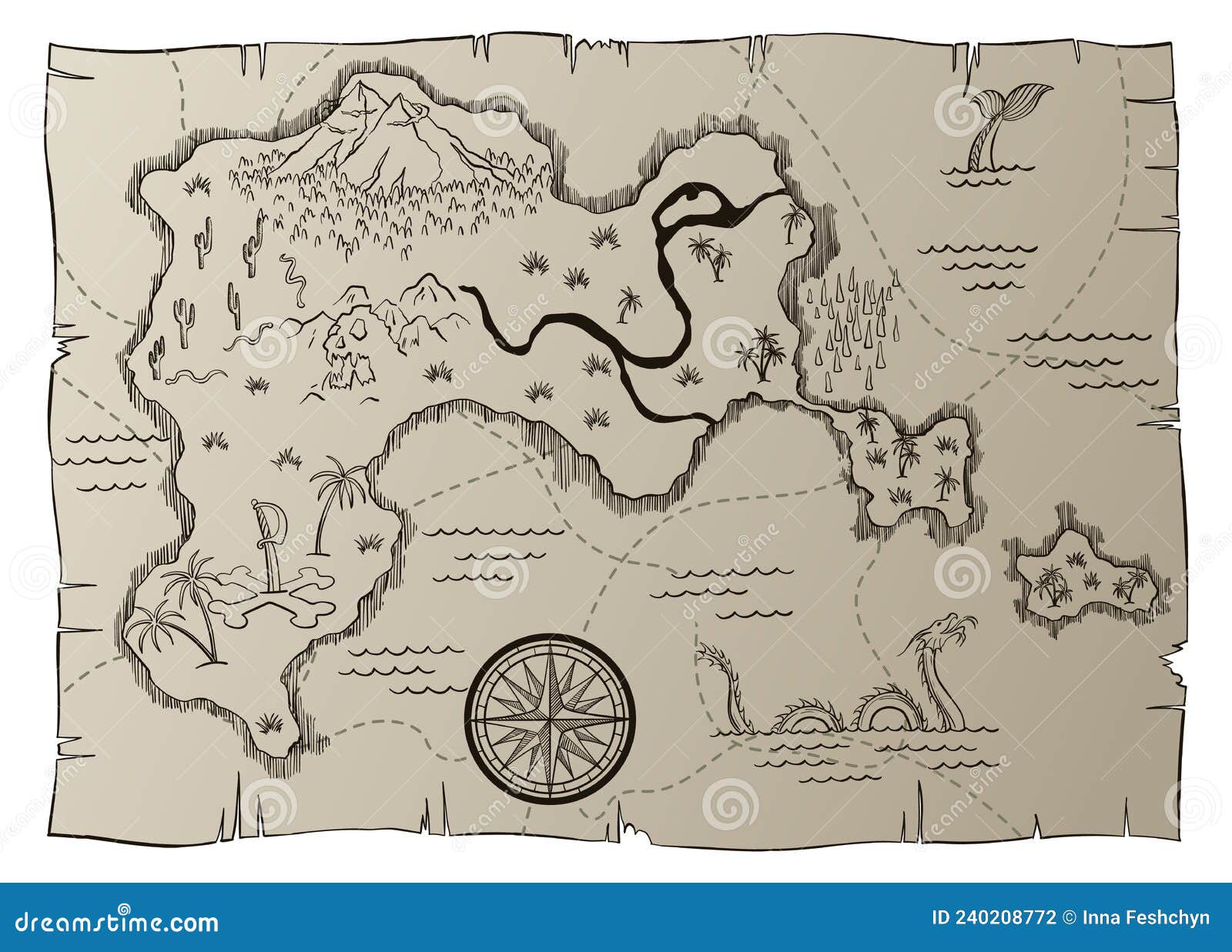 Mapa antigo do tesouro ilustração do vetor. Ilustração de aventura