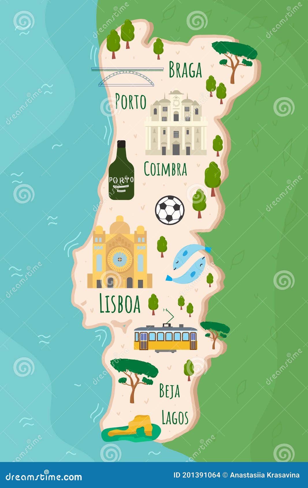 Grande viaje ilustra mapa de Portugal, Portugal, Europa