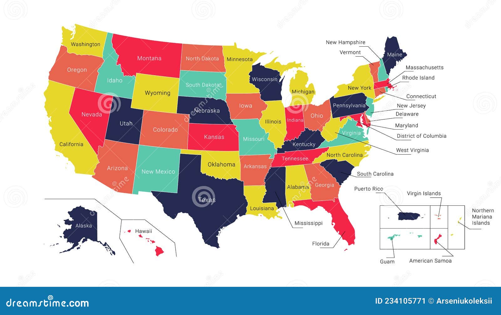 Mapa Da América. Mapa Político Dos Estados Unidos. Projeto Dos Eua Com Os  Títulos De Estados E Regiões. Todos Os Países São Nomead Ilustração do  Vetor - Ilustração de kansas, vetor: 234105771