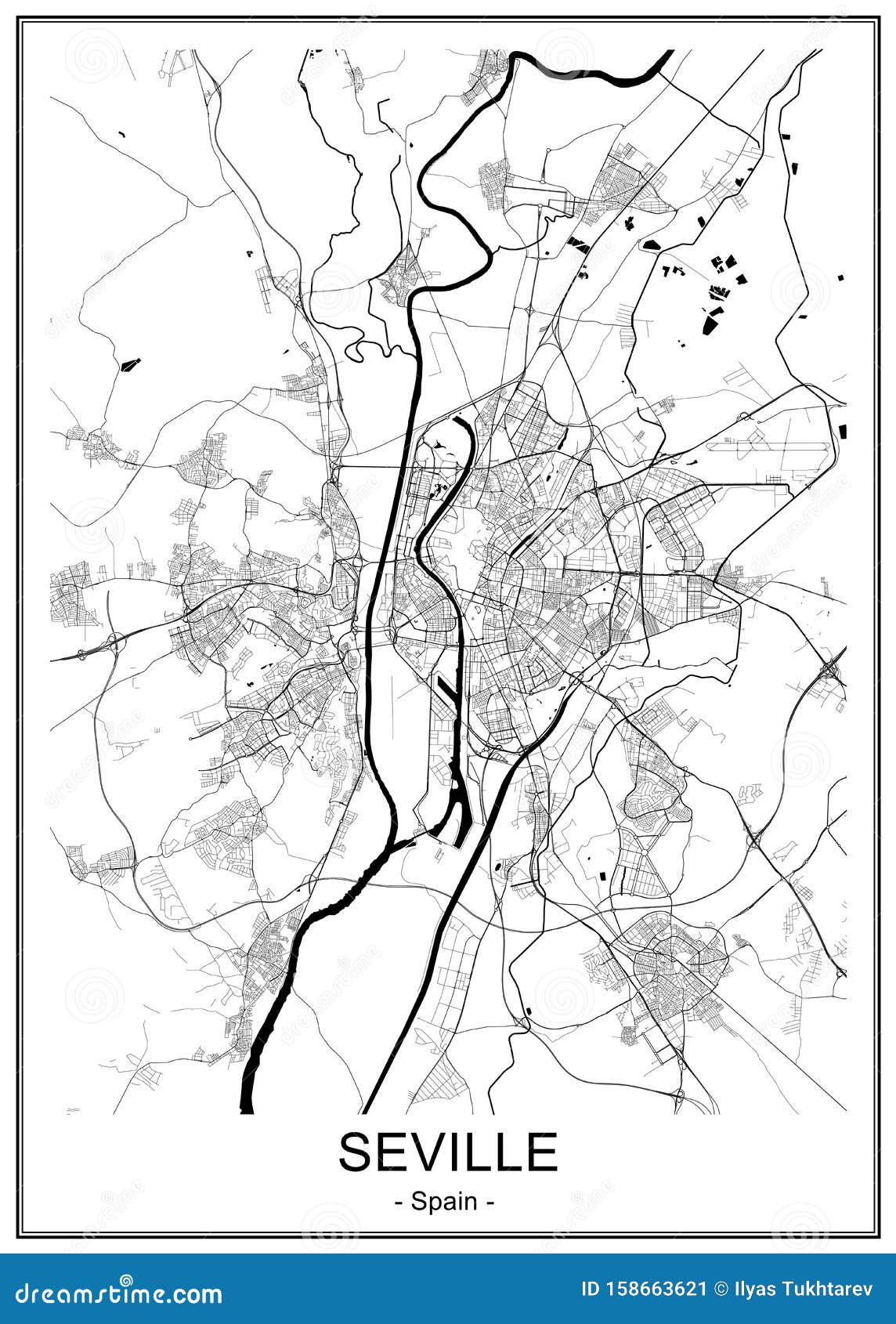 Localização Mapa Sevilha Encontrar Cidade Mapa Espanha Ilustração