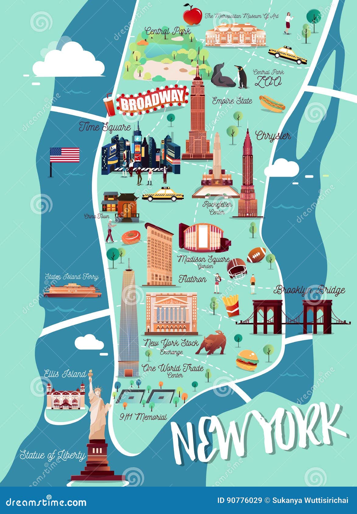 Mapa Da Ilustração De New York Manhattan Ilustração do Vetor