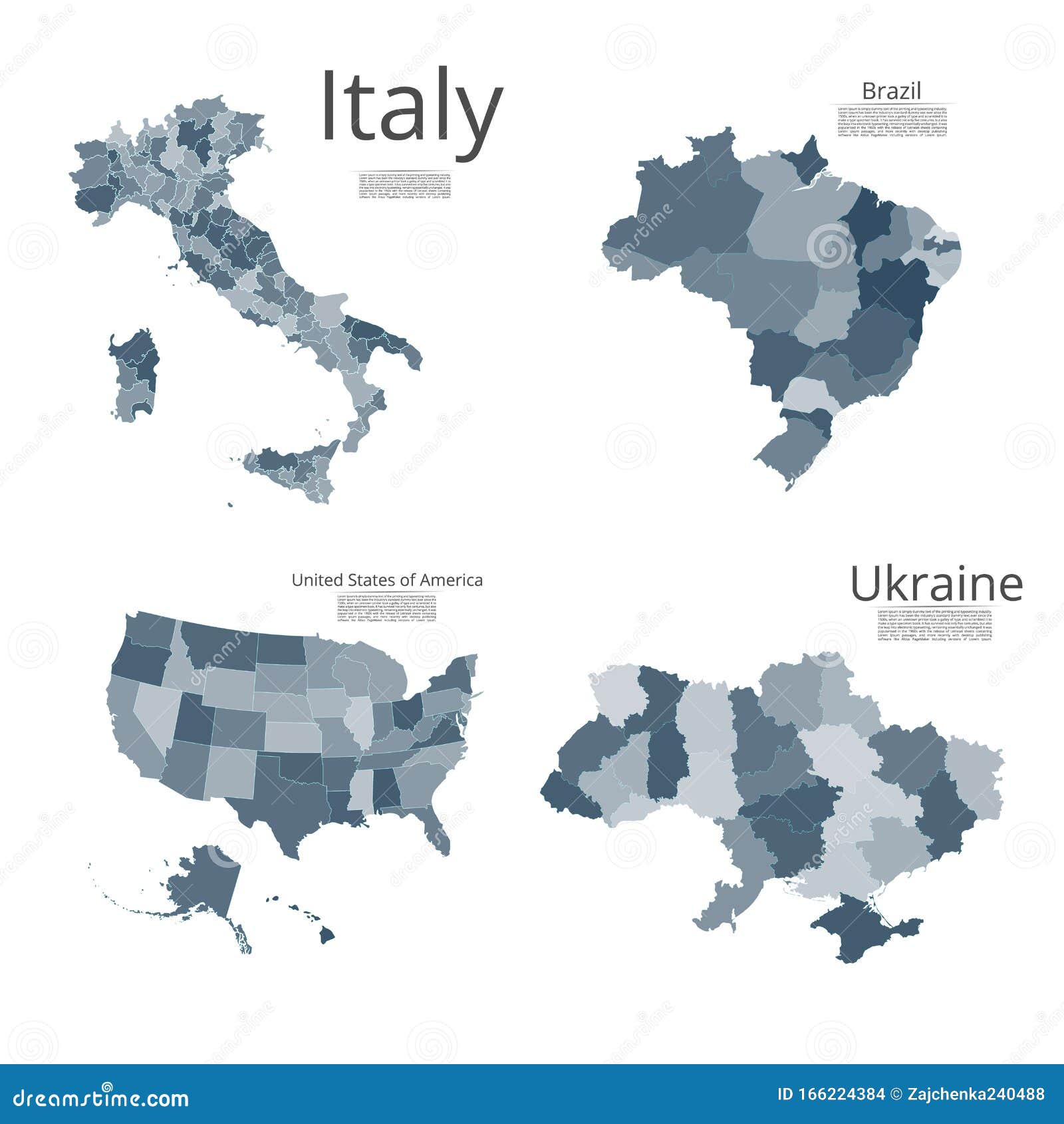 Mapa Da República Italiana, Ucrânia, Estados Unidos Da América, Brasil  Imagem Vetorial De Um Mapa Global Em Forma De Regiões Ilustração Stock -  Ilustração de europa, creativo: 166224384