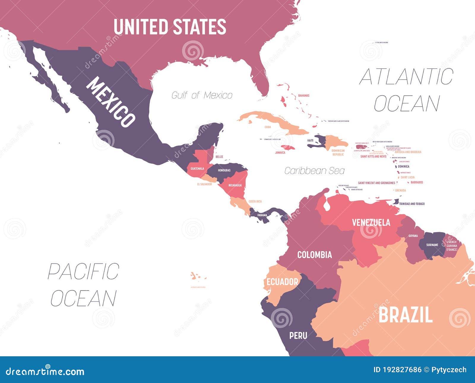 Mapa De América Central. Mapa Político Detallado De Alto Nivel Región De América  Central Y El Caribe Con Nombres De Países Oceánic Ilustración del Vector -  Ilustración de colorido, méxico: 192827686