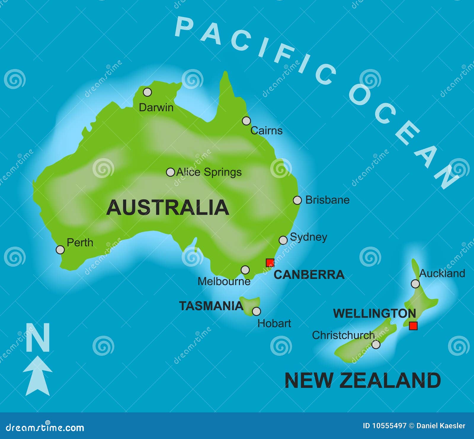 Mapa De Austrália E De Nova Zelândia Fotografia De Stock Royalty Free
