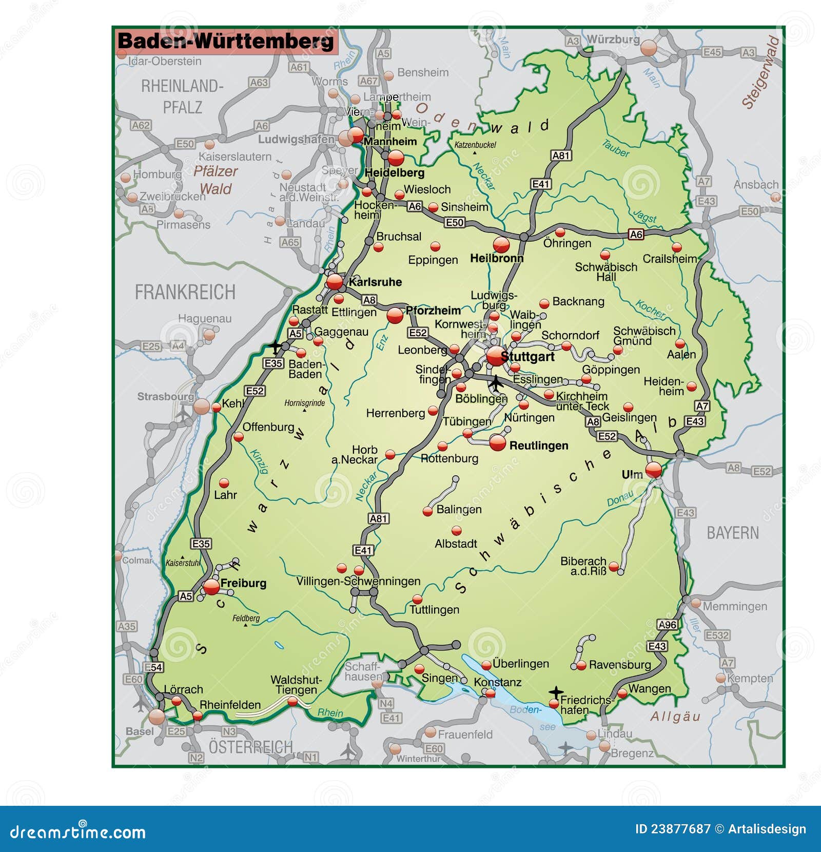 Mapa De Baden Wuerttemberg Com Countri Vizinho 23877687 