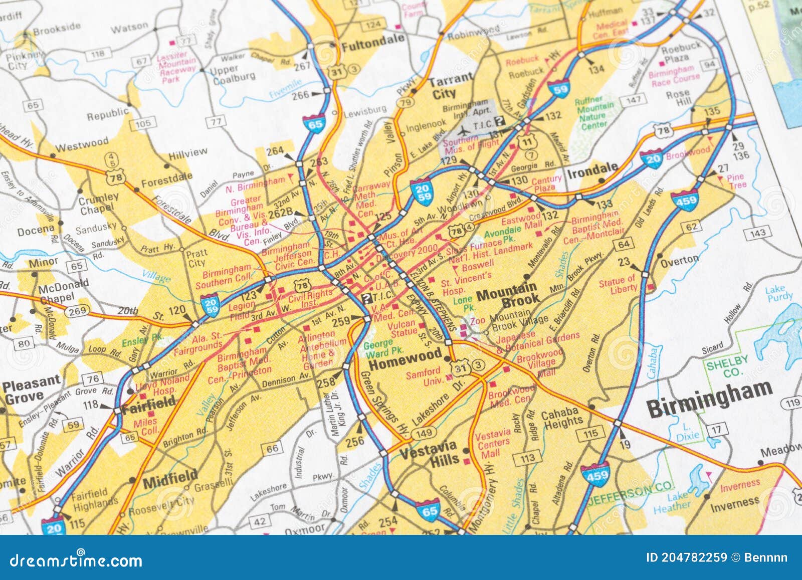 Mapa De Birmingham City En El Mapa Alabama Imagen De Archivo Imagen