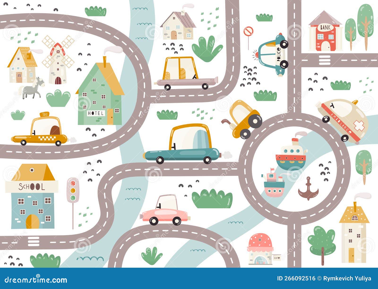 Alfombra para niños con diseño de mapa de carreteras y coches de