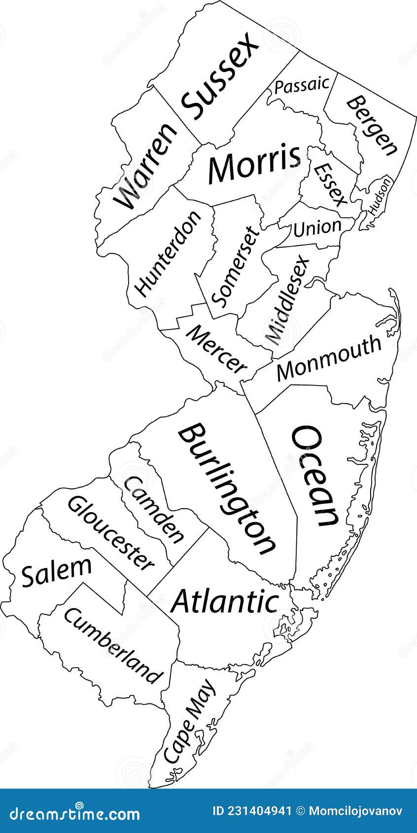 Mapa De Condados Blancos De Nueva Jersey Usa Ilustraci N Del Vector