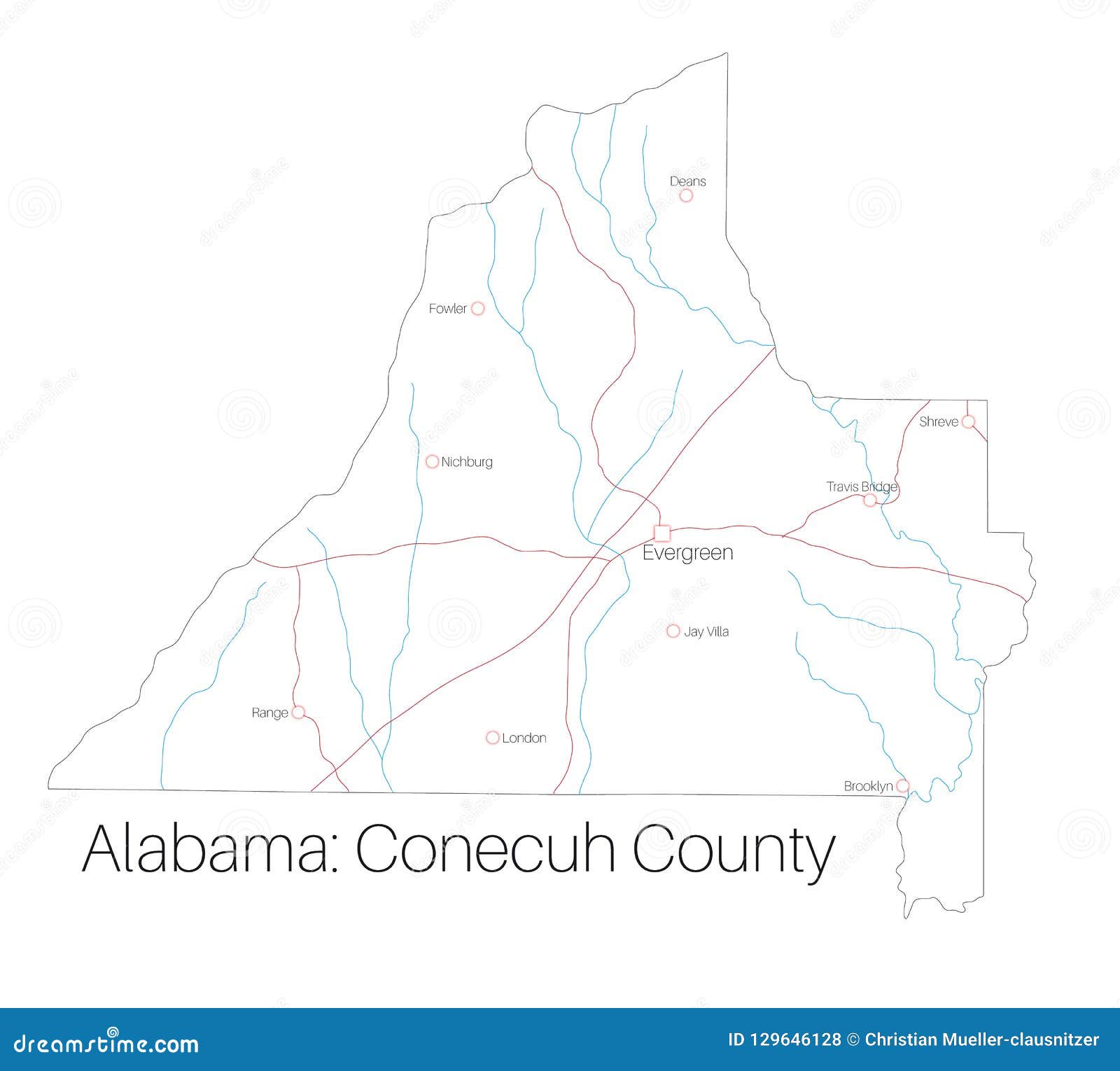 Mapa De Conecuh County Em Alabama Ilustração do Vetor Ilustração de