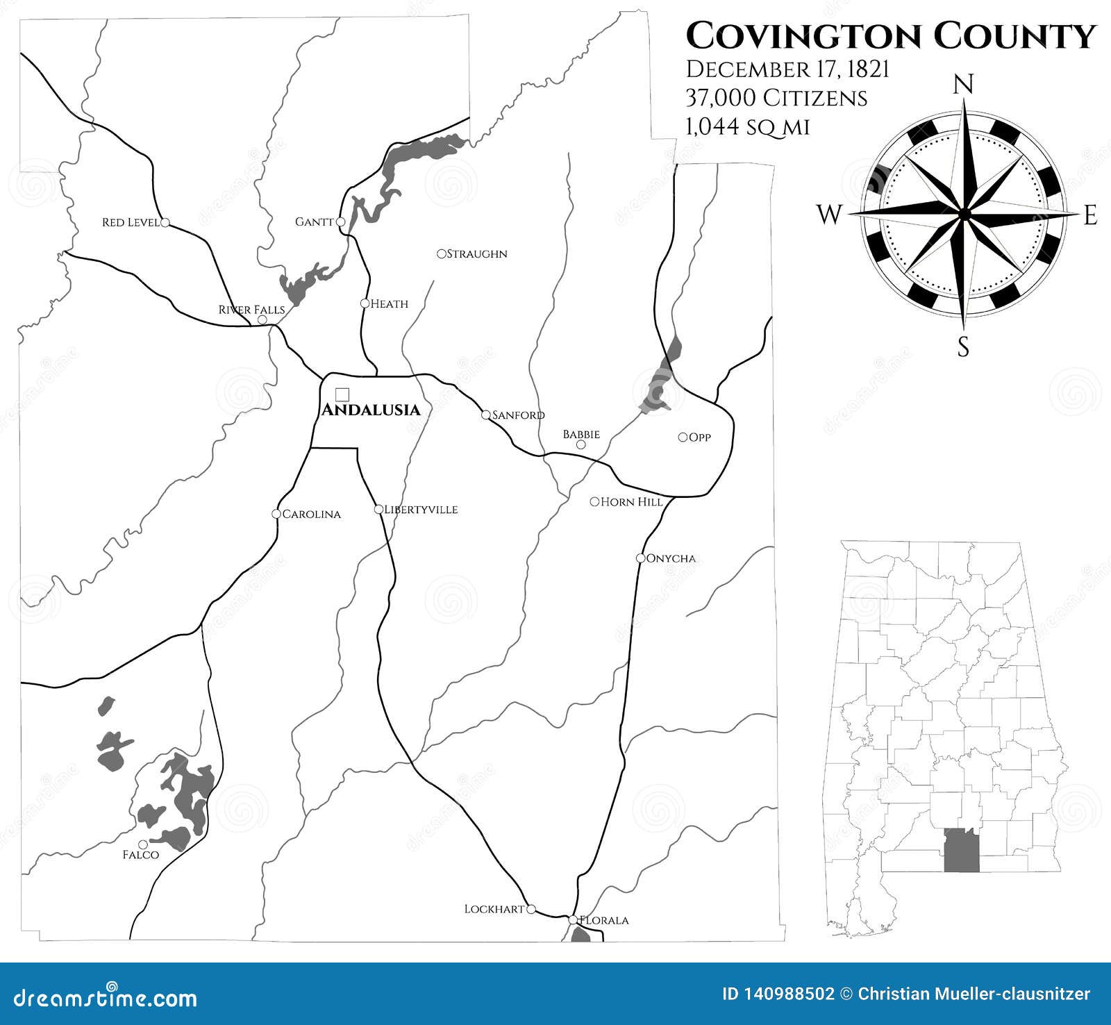 Mapa De Covington County Em Alabama Ilustração do Vetor Ilustração de