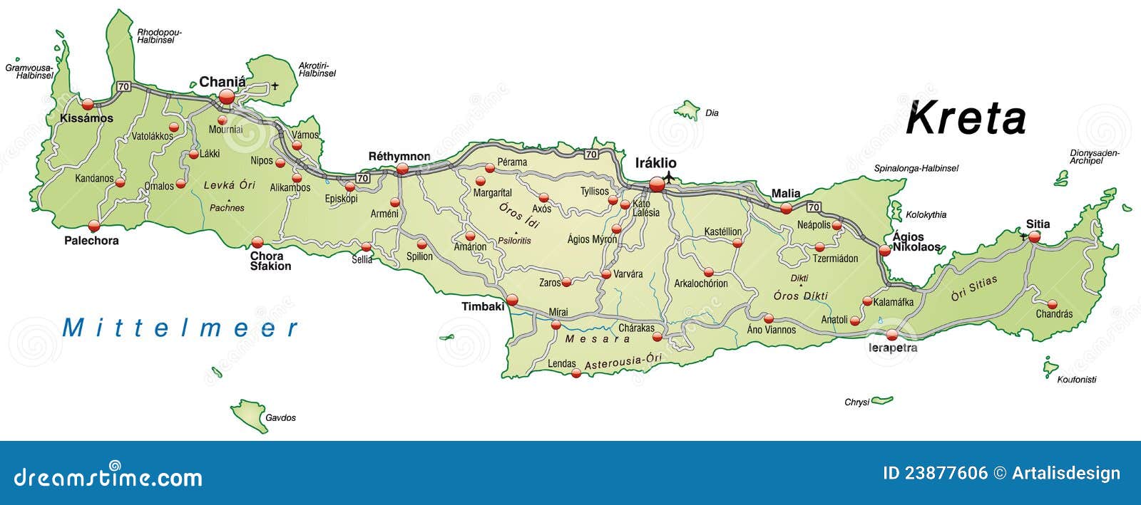 mapa de carreteras de creta Mapa De Creta Con Las Carreteras Stock de ilustración 