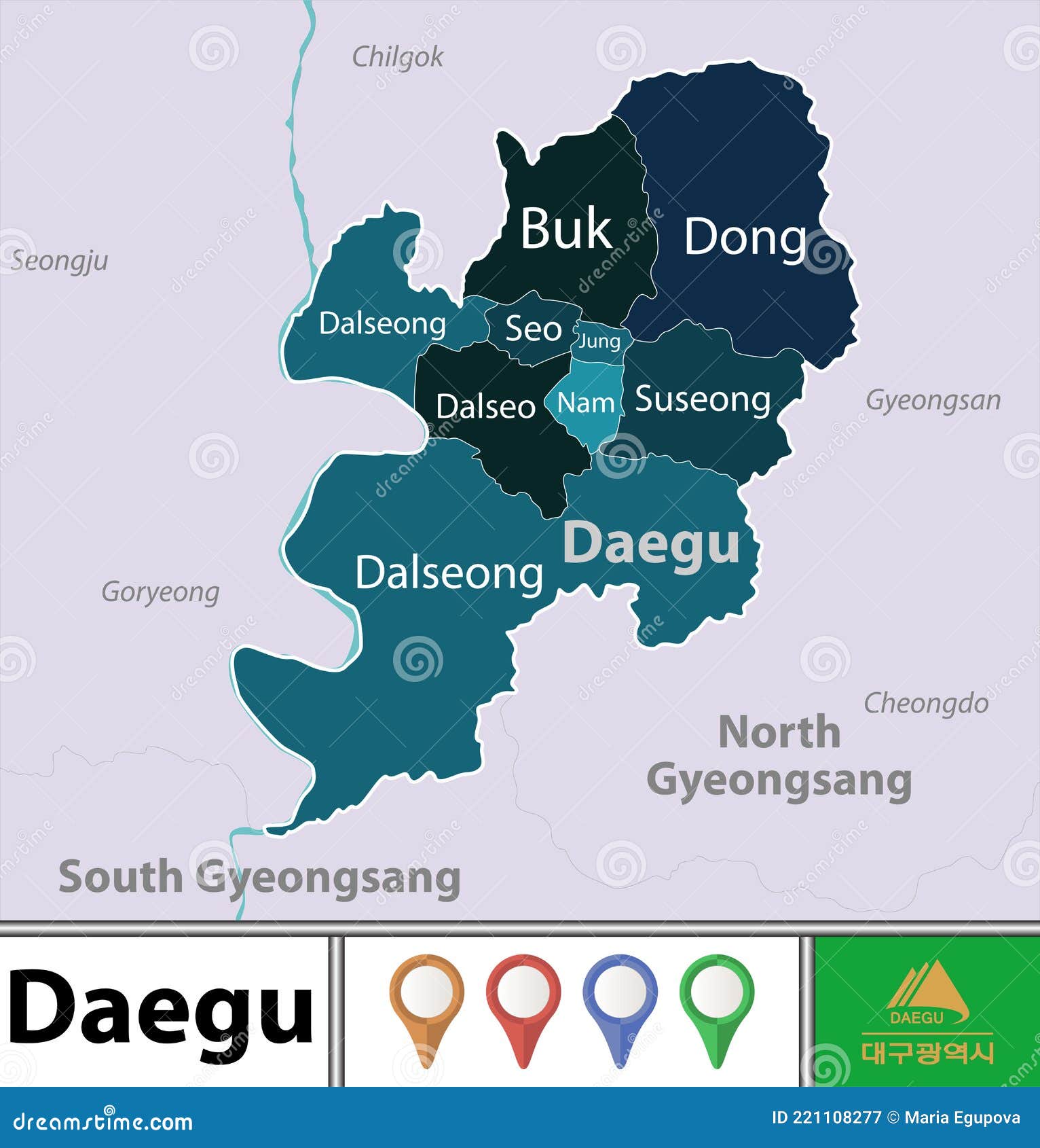 Mapa De Daegu Corea Del Sur Ilustración del Vector Ilustración de